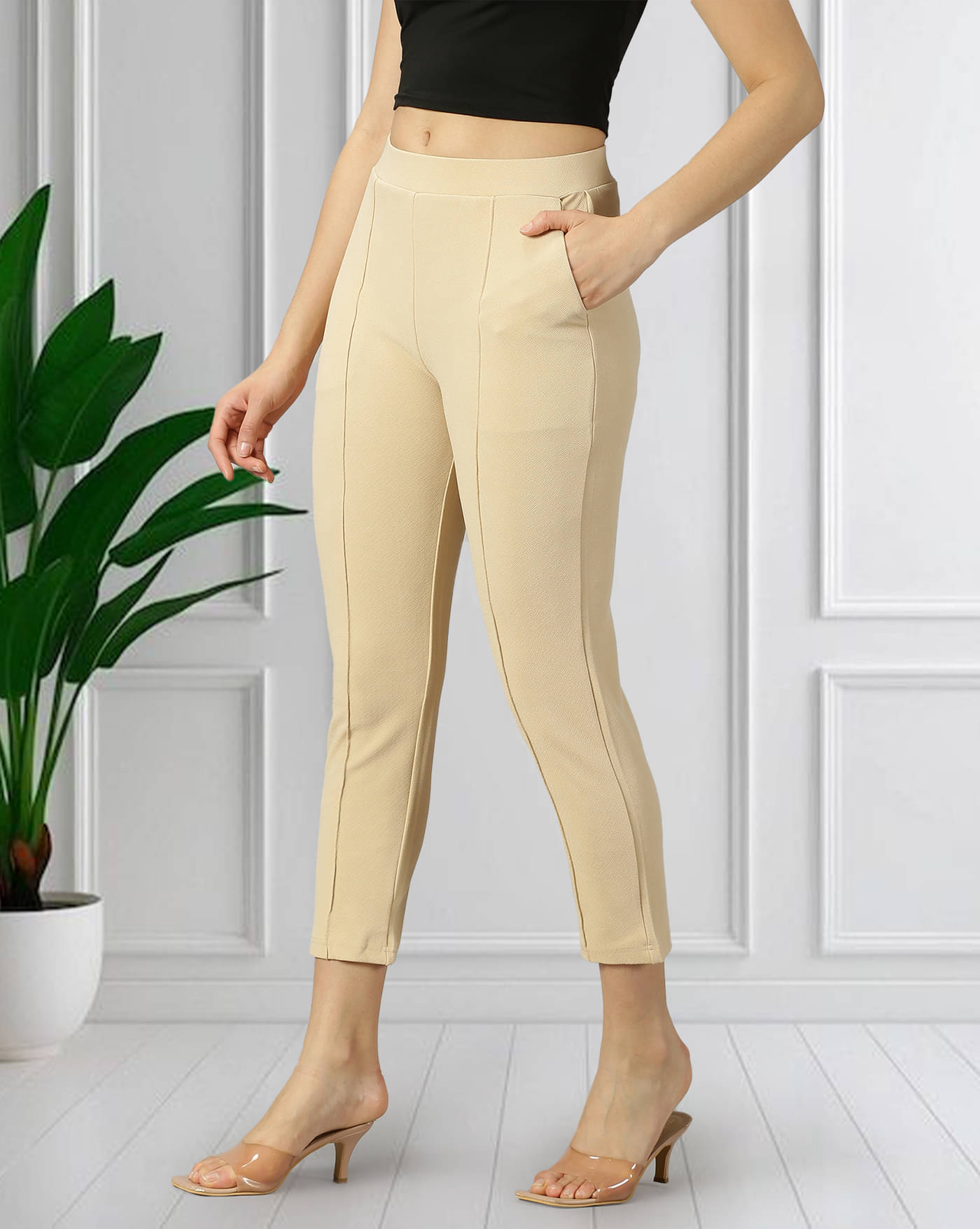     			AOOSH Pack of 1 Polyester Skinny Women's Chinos ( Beige )