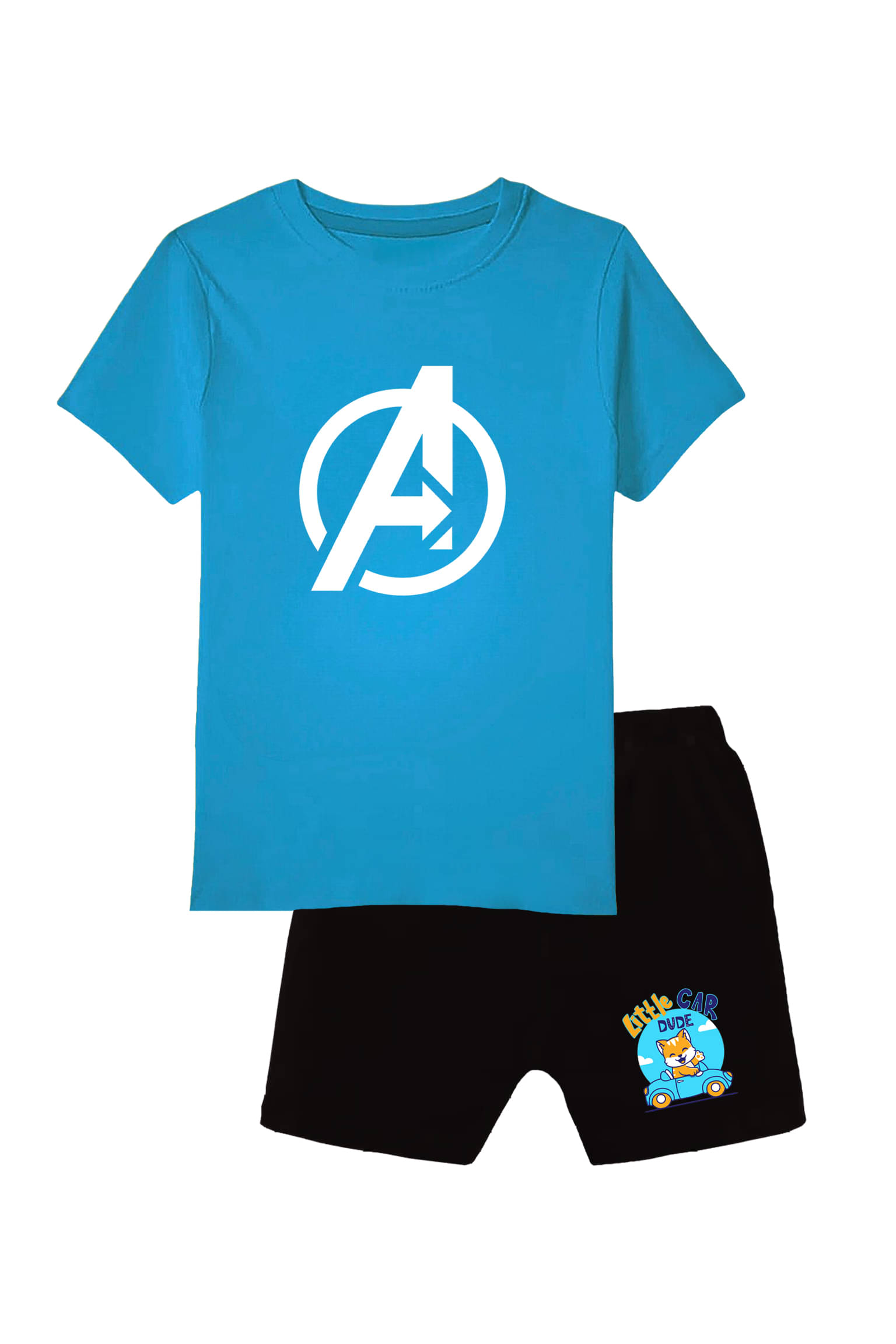     			COOLTEES4U Pack of 1 Boys Cotton T-Shirt & Shorts Set ( Blue )