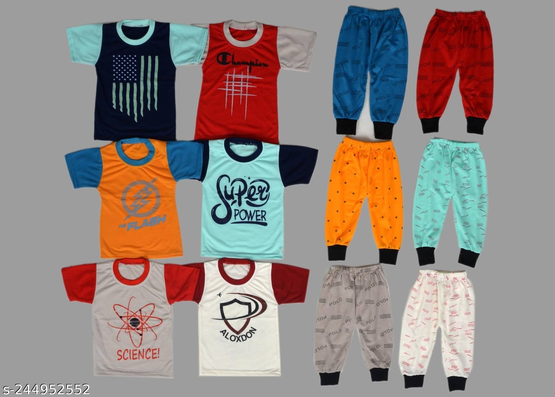 DIAMOND EXPORTER Pack of 6 Baby Boys Cotton Blend T-Shirt & Pants Set ( Multicolor )