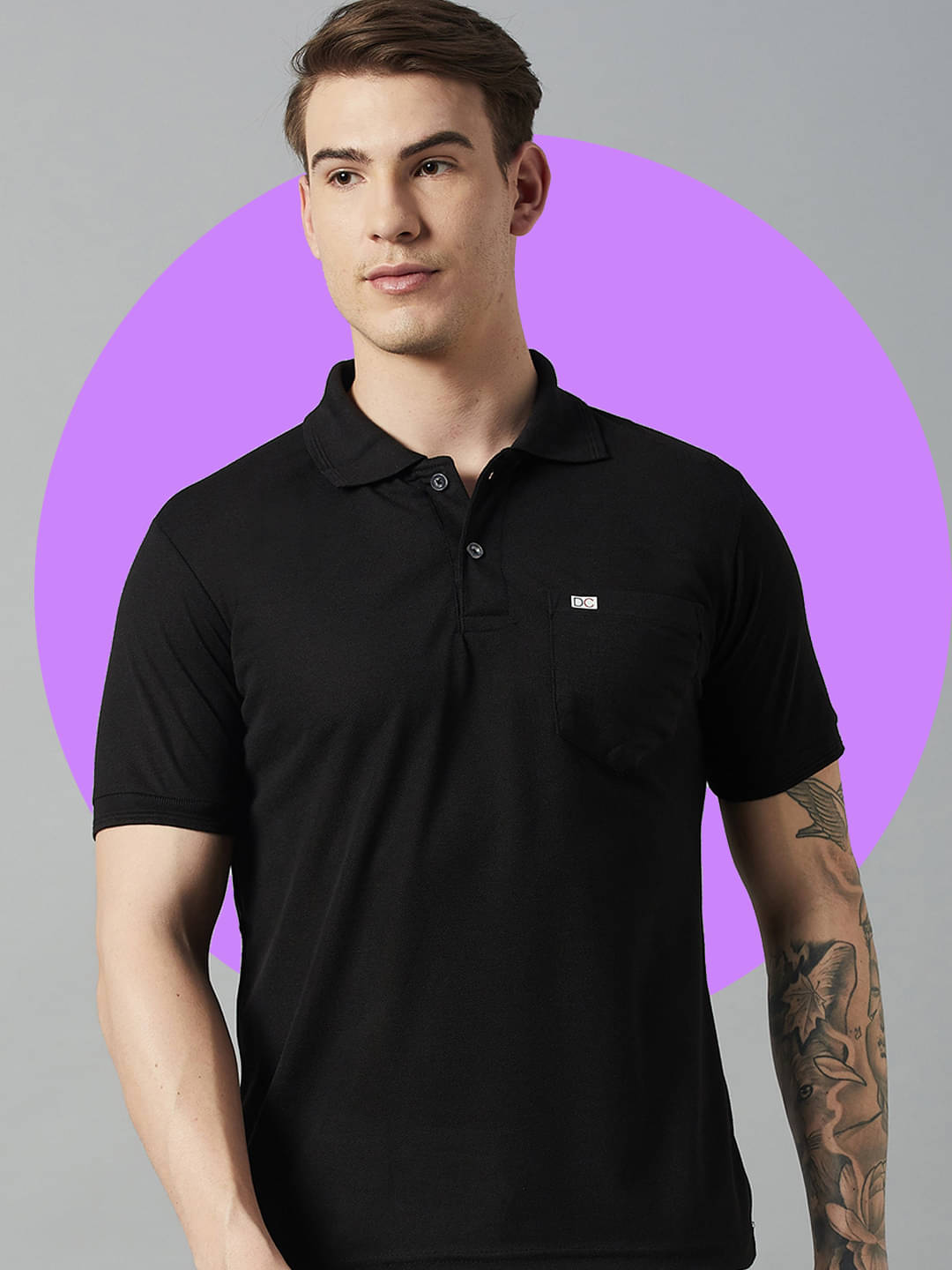 DISTORTION CREW Pack of 1 Cotton Blend Regular Fit Solid Half Sleeves Men's Polo T Shirt ( Black ) DISTORTION CREW Pack of 1 Cotton Blend Regular Fit Solid Half Sleeves Men's Polo T Shirt ( Black )