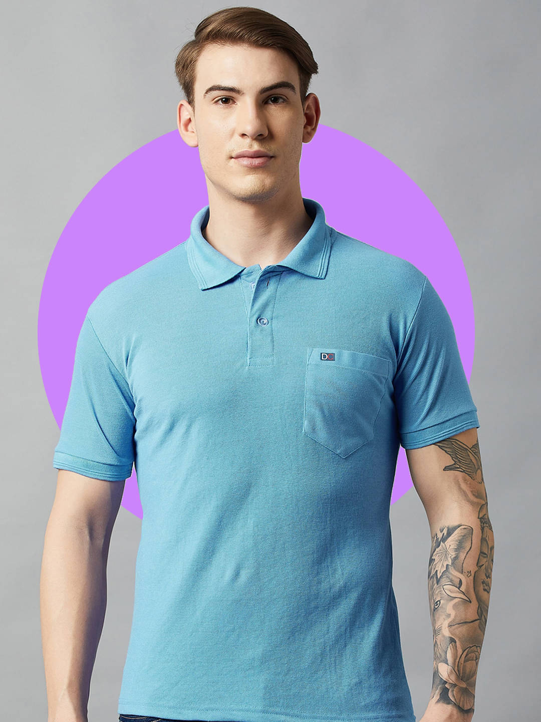     			DISTORTION CREW Pack of 1 Cotton Blend Regular Fit Solid Half Sleeves Men's Polo T Shirt ( Aqua )