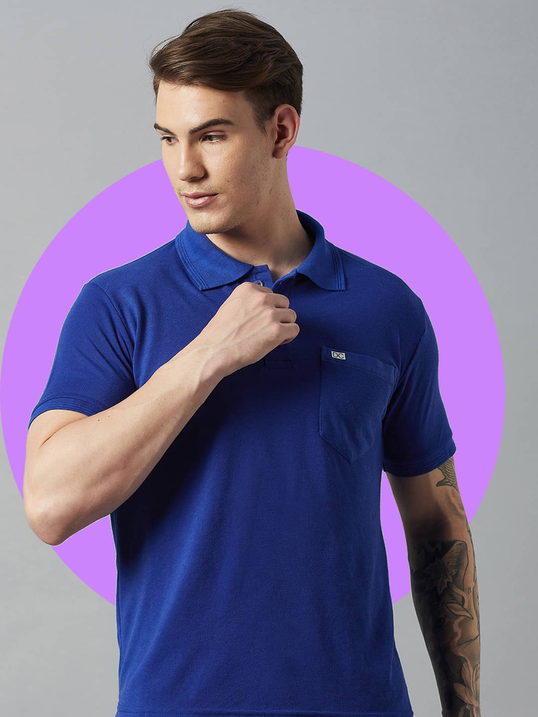     			DISTORTION CREW Pack of 1 Cotton Blend Regular Fit Solid Half Sleeves Men's Polo T Shirt ( Blue )
