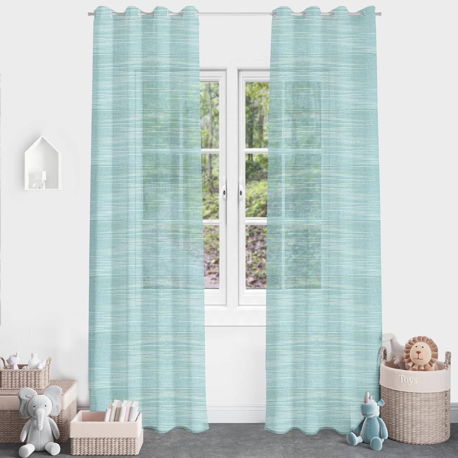    			DIVINE CASA Textured Sheer Eyelet Curtain 7 ft ( Pack of 1 ) - Blue