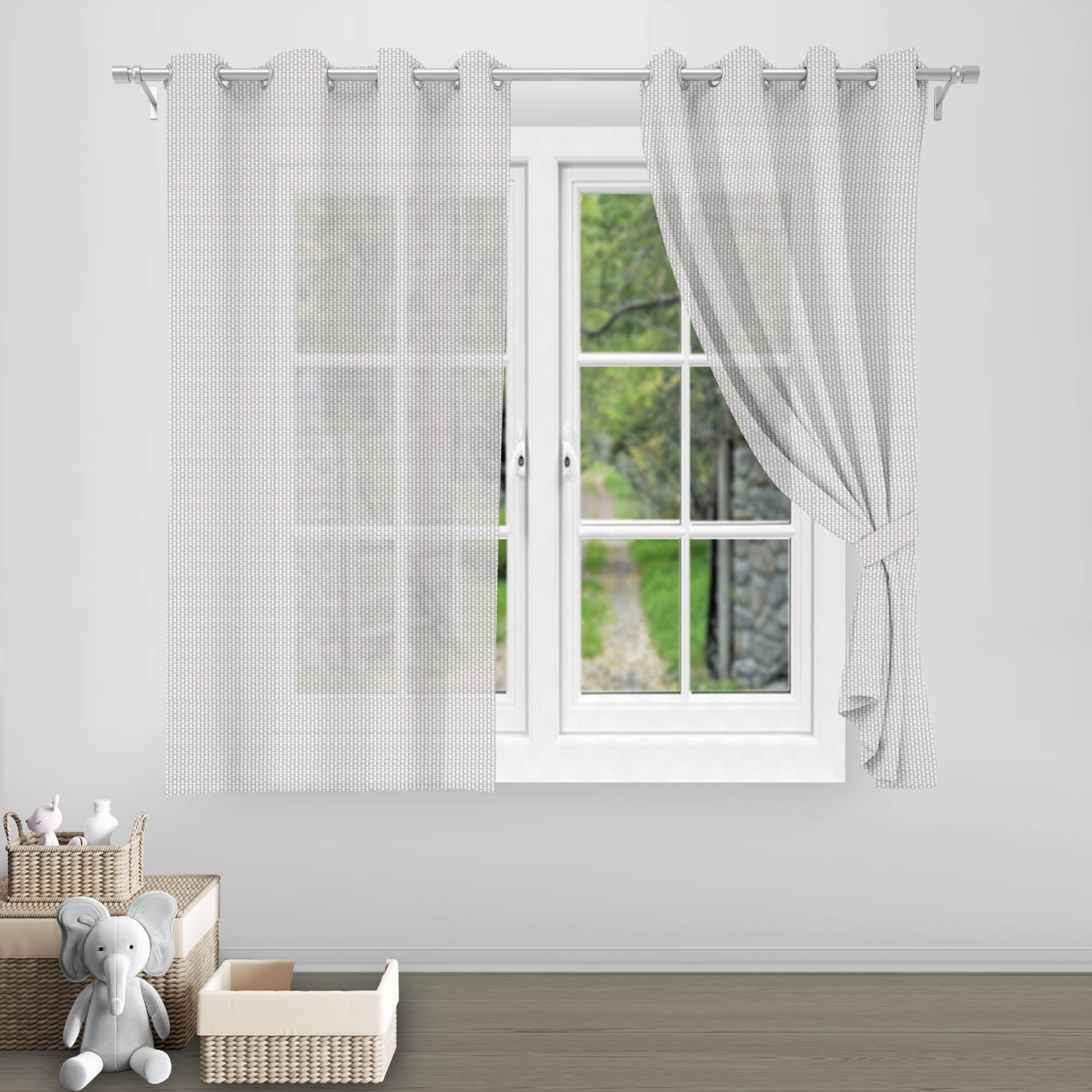 DIVINE CASA Textured Sheer Eyelet Curtain 5 ft ( Pack of 1 ) - Beige DIVINE CASA Textured Sheer Eyelet Curtain 5 ft ( Pack of 1 ) - Beige