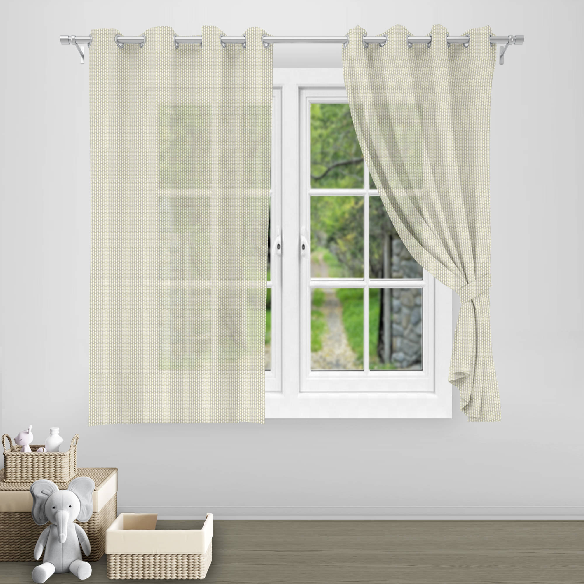     			DIVINE CASA Textured Sheer Eyelet Curtain 5 ft ( Pack of 1 ) - White