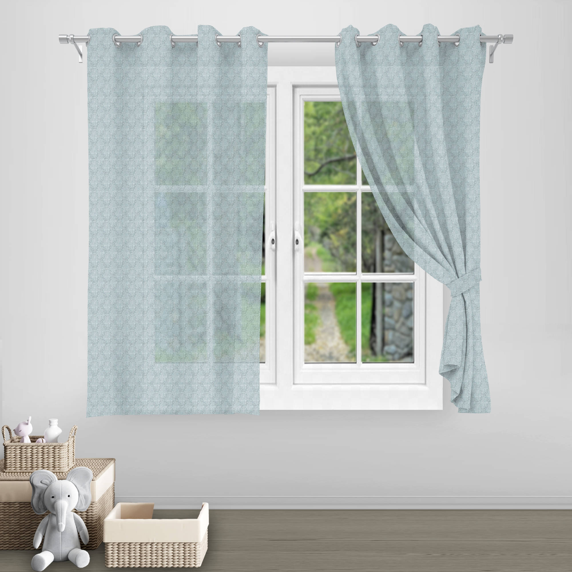     			DIVINE CASA Textured Sheer Eyelet Curtain 5 ft ( Pack of 1 ) - Green