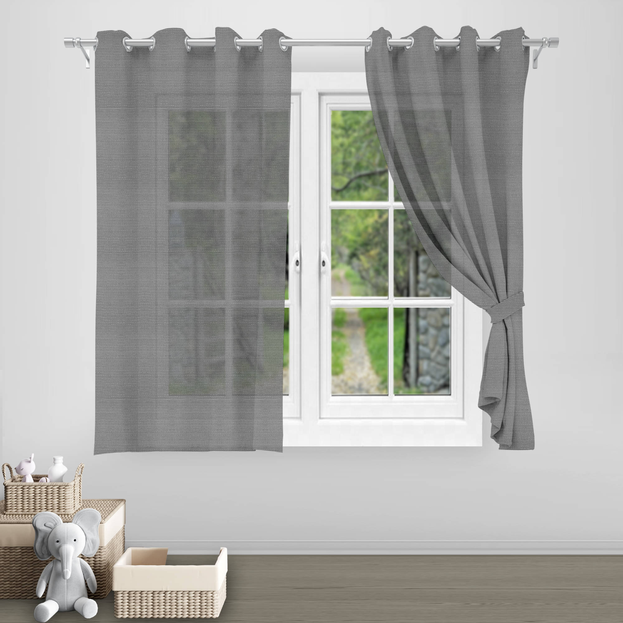     			DIVINE CASA Textured Sheer Eyelet Curtain 5 ft ( Pack of 1 ) - Grey