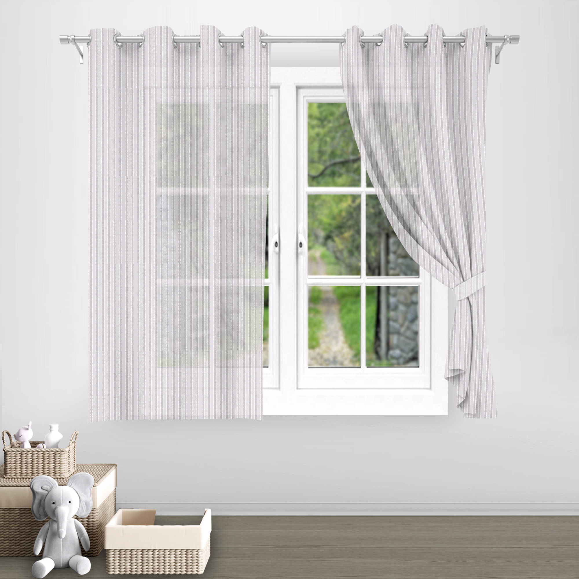     			DIVINE CASA Vertical Striped Sheer Eyelet Curtain 5 ft ( Pack of 1 ) - White