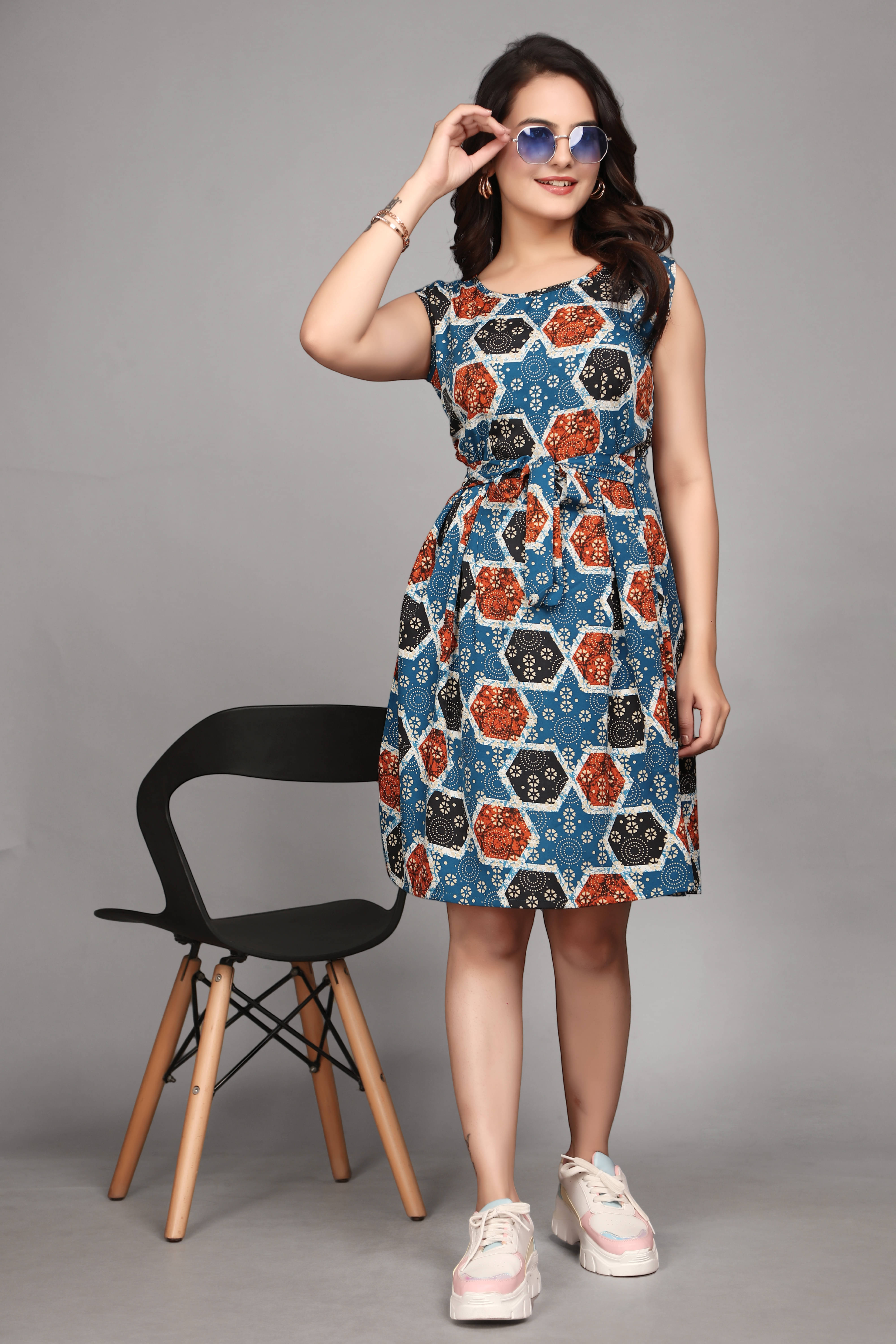 Devakii Women Crepe Printed Fit & Flare Dress ( Red ) Devakii Women Crepe Printed Fit & Flare Dress ( Red )
