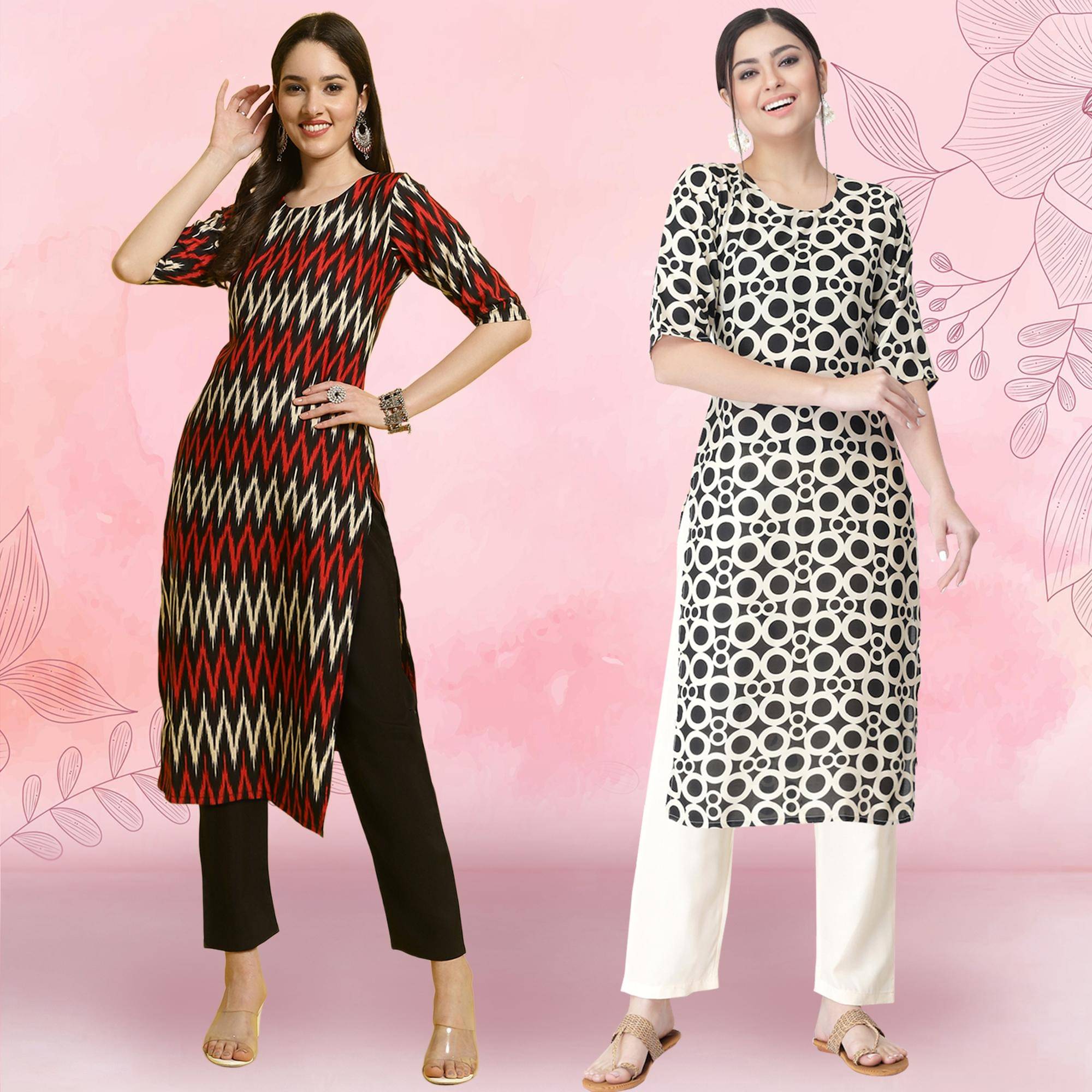     			Ethnicbasket Crepe Printed Kurti With Pants Women's Stitched Salwar Suit - Black ( Pack of 2 )