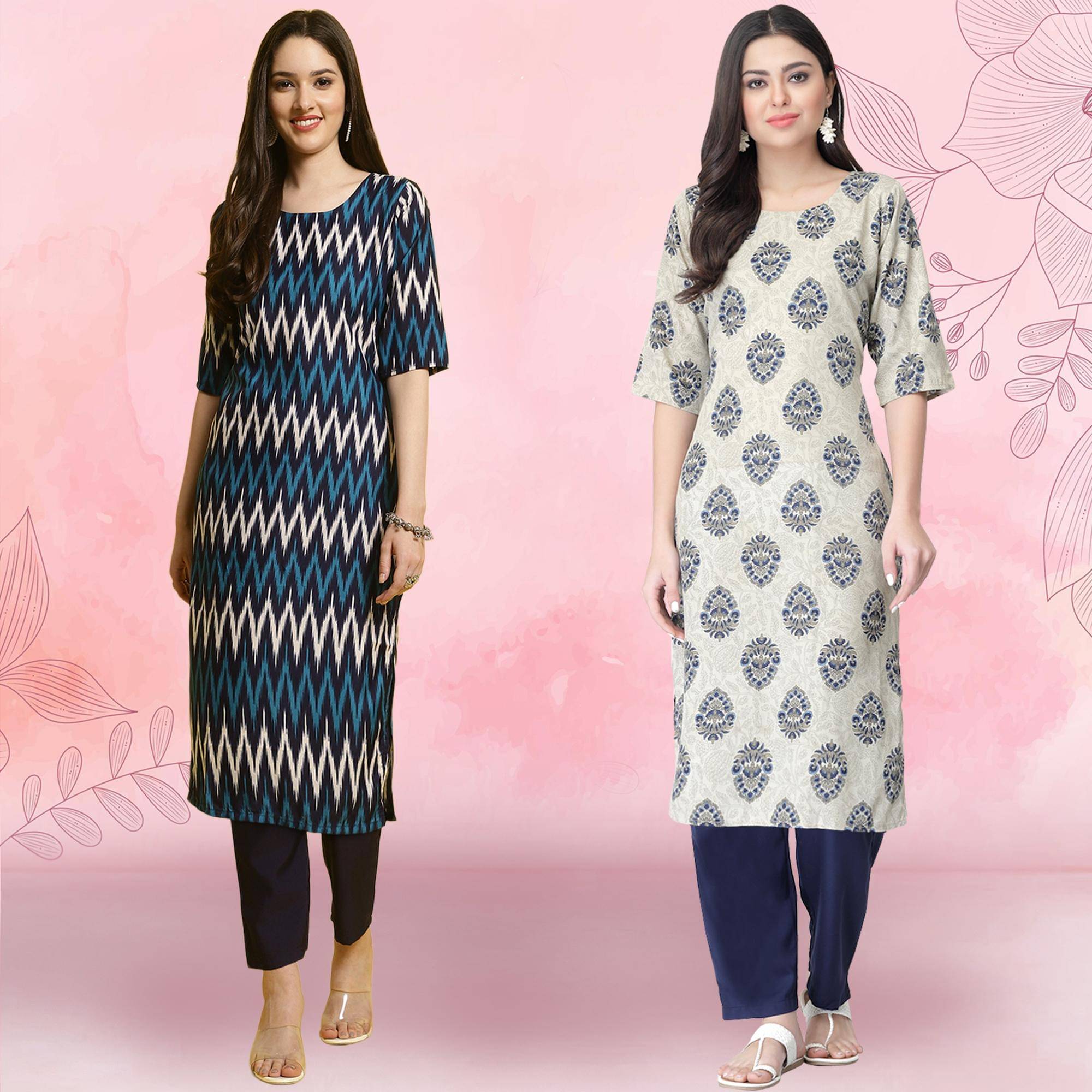     			Ethnicbasket Crepe Printed Kurti With Pants Women's Stitched Salwar Suit - Grey ( Pack of 2 )