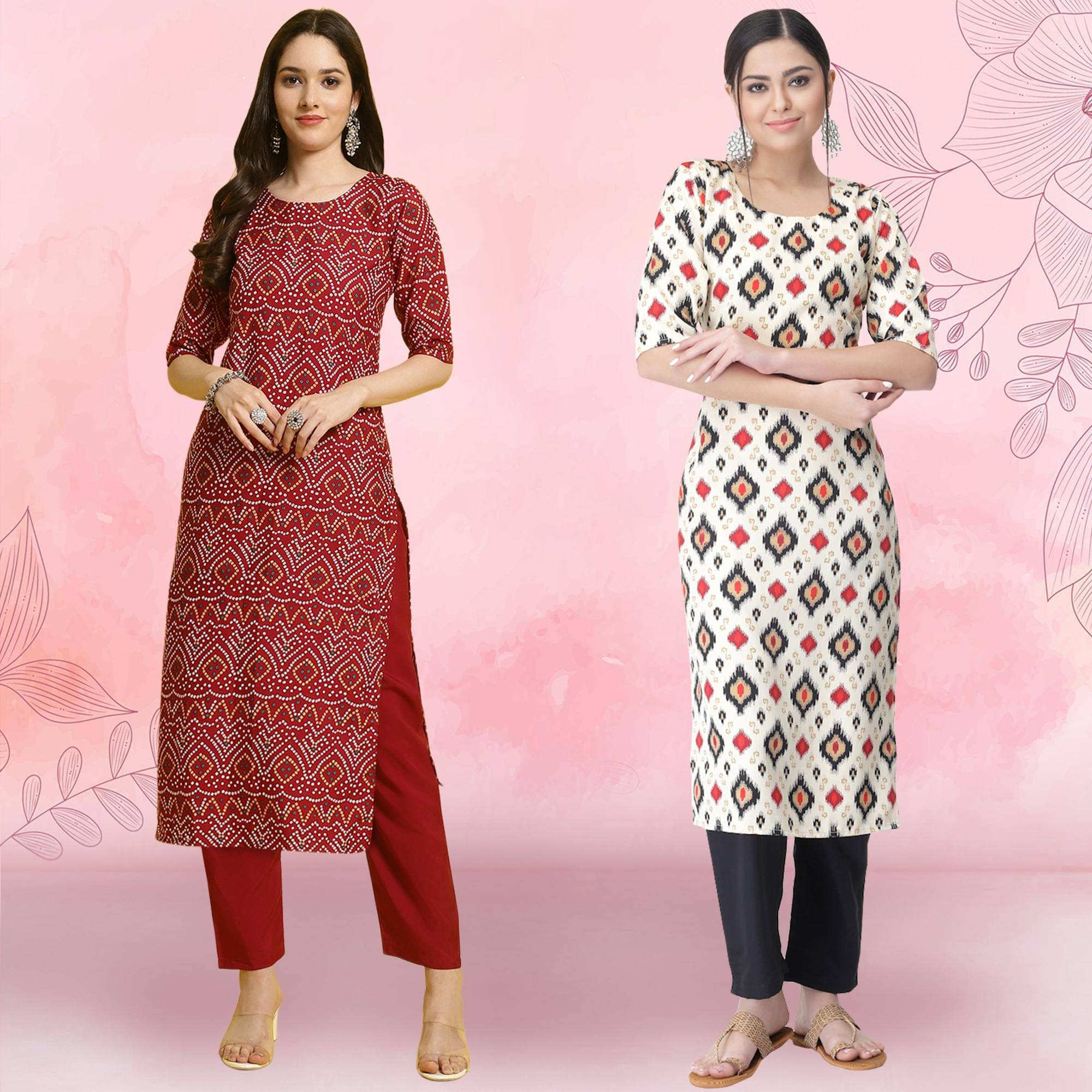 Ethnicbasket Crepe Printed Kurti With Pants Women's Stitched Salwar Suit - White ( Pack of 2 ) Ethnicbasket Crepe Printed Kurti With Pants Women's Stitched Salwar Suit - White ( Pack of 2 )