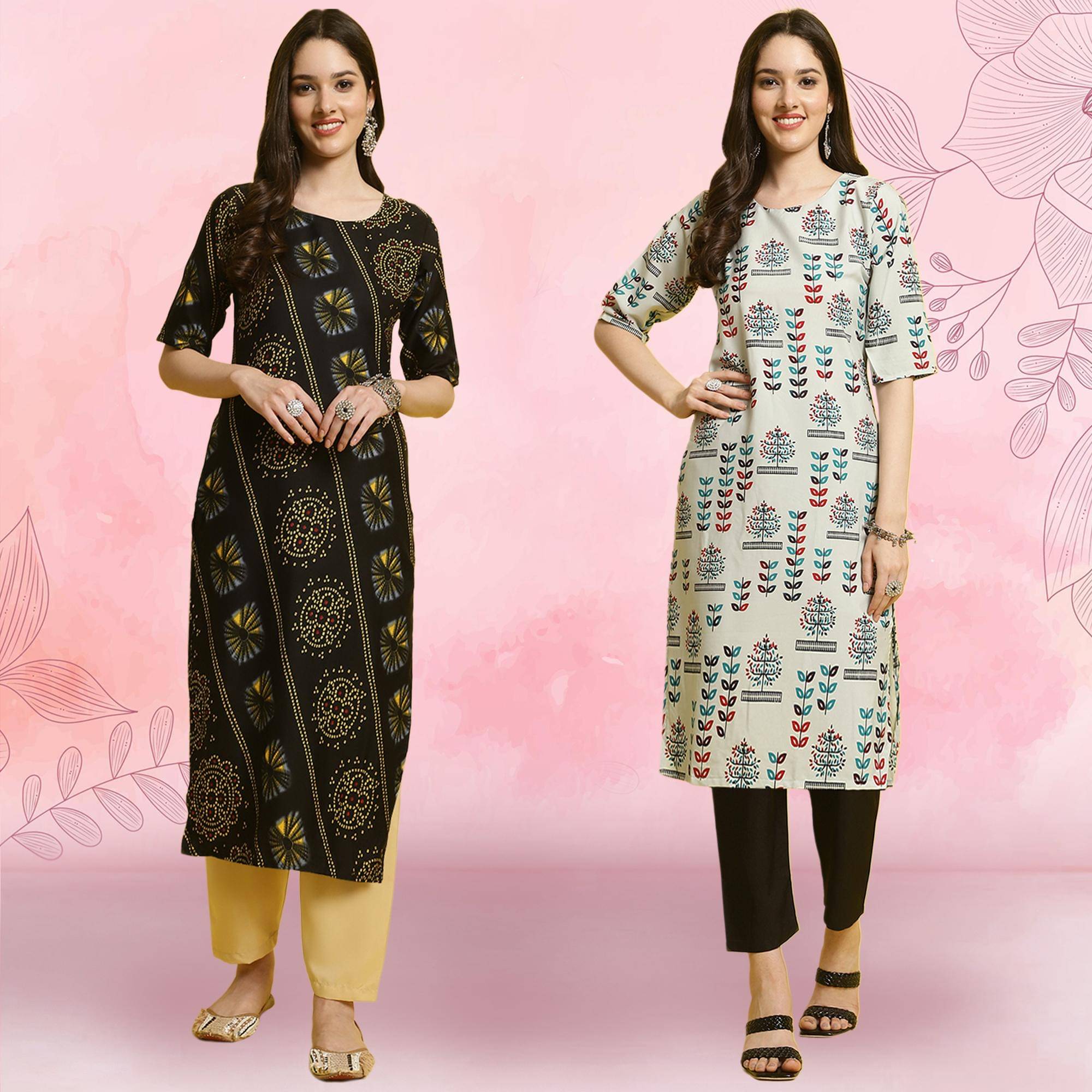 Ethnicbasket Crepe Printed Kurti With Pants Women's Stitched Salwar Suit - Grey ( Pack of 2 ) Ethnicbasket Crepe Printed Kurti With Pants Women's Stitched Salwar Suit - Grey ( Pack of 2 )