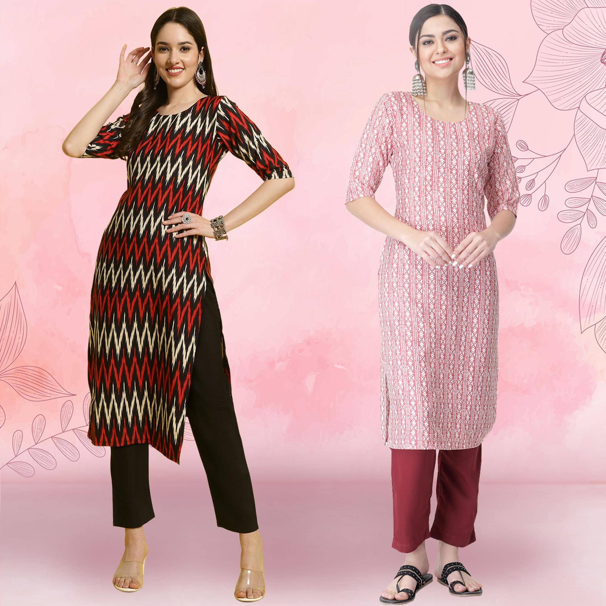 Ethnicbasket Crepe Printed Kurti With Pants Women's Stitched Salwar Suit - Pink ( Pack of 2 ) Ethnicbasket Crepe Printed Kurti With Pants Women's Stitched Salwar Suit - Pink ( Pack of 2 )