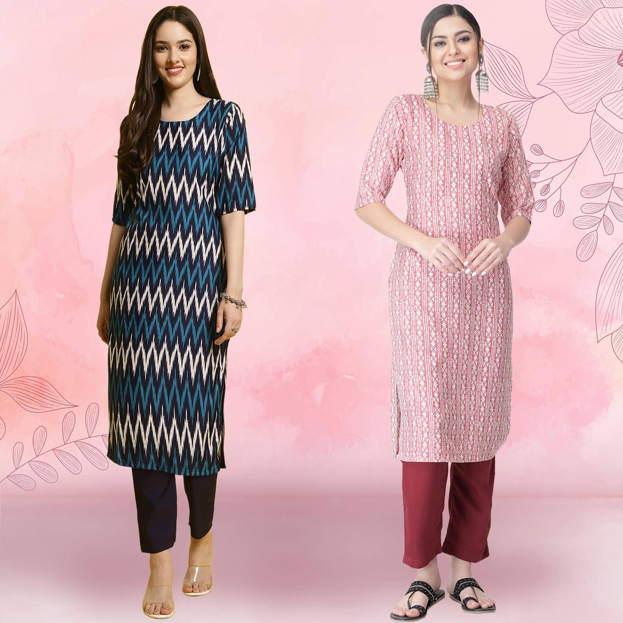     			Ethnicbasket Crepe Printed Kurti With Pants Women's Stitched Salwar Suit - Multicolor ( Pack of 2 )