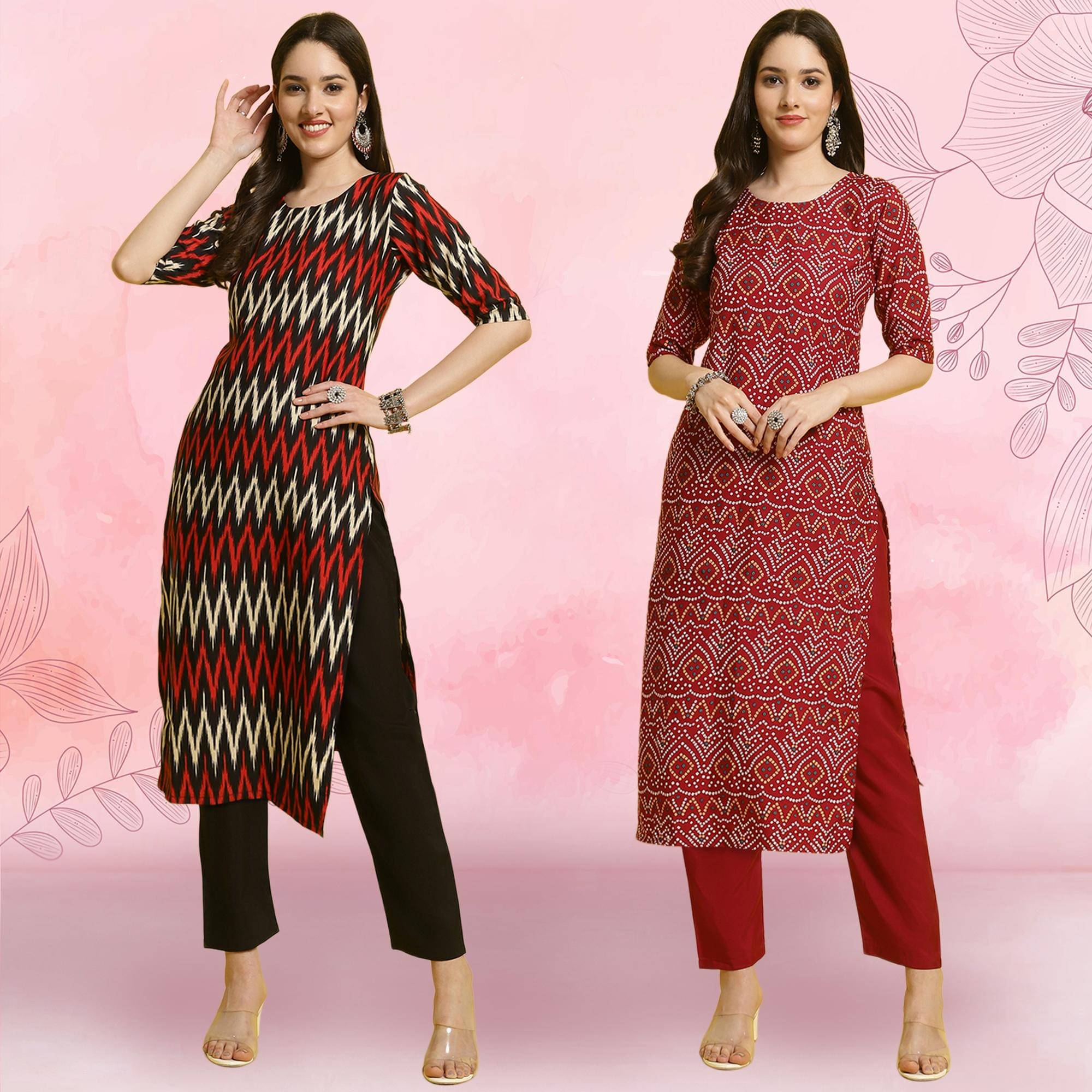 Ethnicbasket Crepe Printed Kurti With Pants Women's Stitched Salwar Suit - Maroon ( Pack of 2 ) Ethnicbasket Crepe Printed Kurti With Pants Women's Stitched Salwar Suit - Maroon ( Pack of 2 )