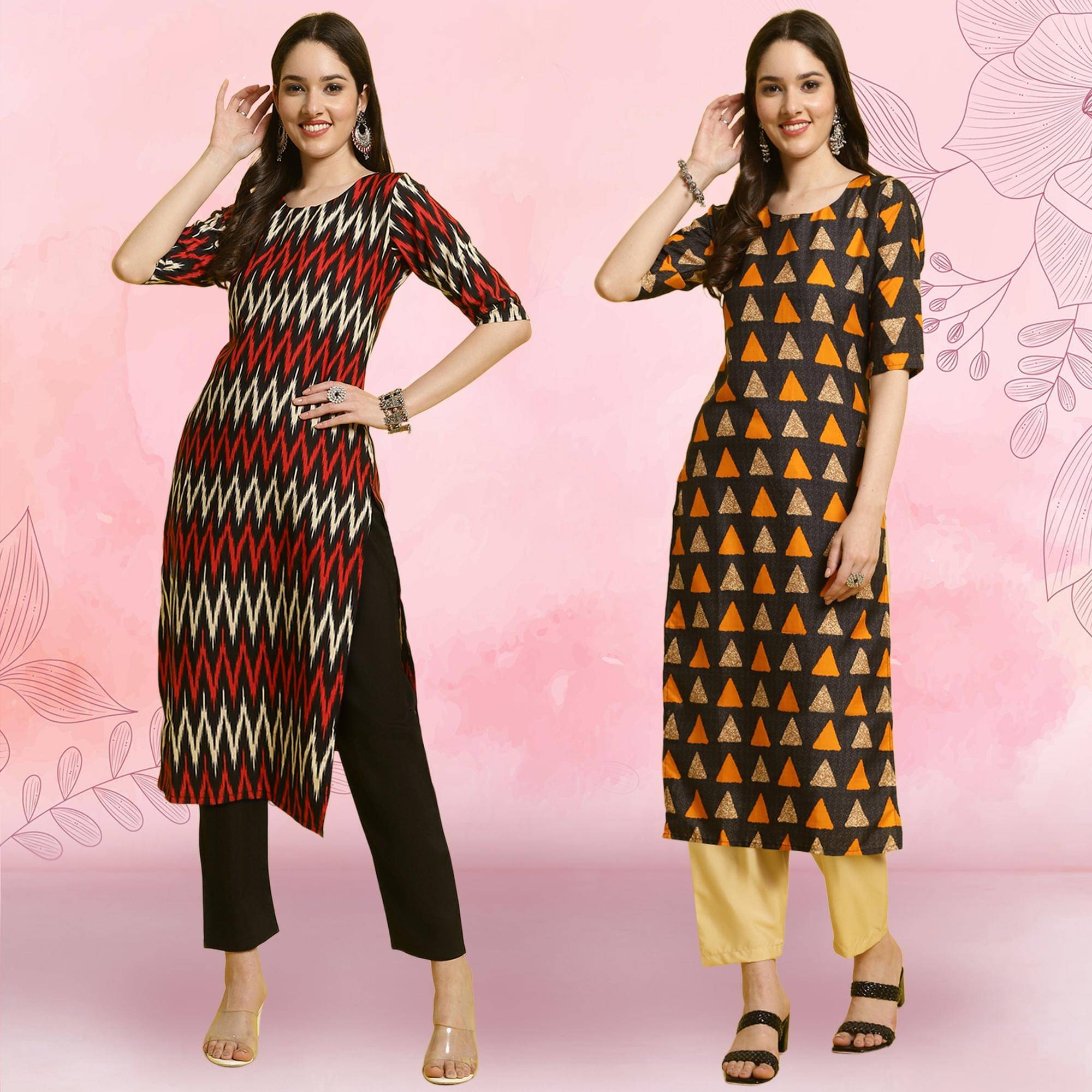 Ethnicbasket Crepe Printed Kurti With Pants Women's Stitched Salwar Suit - Multicolor ( Pack of 2 ) Ethnicbasket Crepe Printed Kurti With Pants Women's Stitched Salwar Suit - Multicolor ( Pack of 2 )