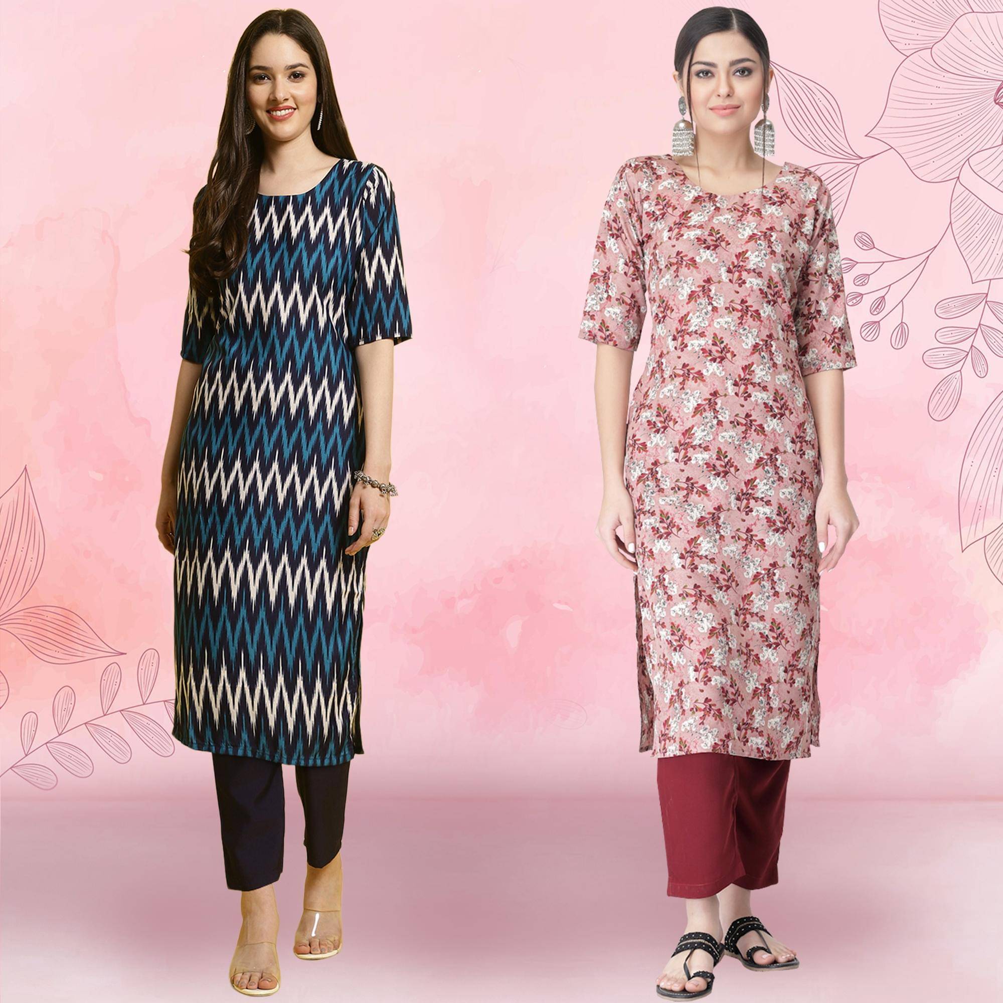 Ethnicbasket Crepe Printed Kurti With Pants Women's Stitched Salwar Suit - Peach ( Pack of 2 ) Ethnicbasket Crepe Printed Kurti With Pants Women's Stitched Salwar Suit - Peach ( Pack of 2 )