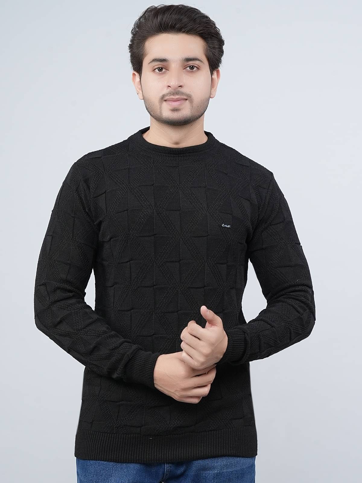     			FEVERFEW Cotton Blend Round Neck Men's Full Sleeves Pullover Sweater - Black ( Pack of 1 )