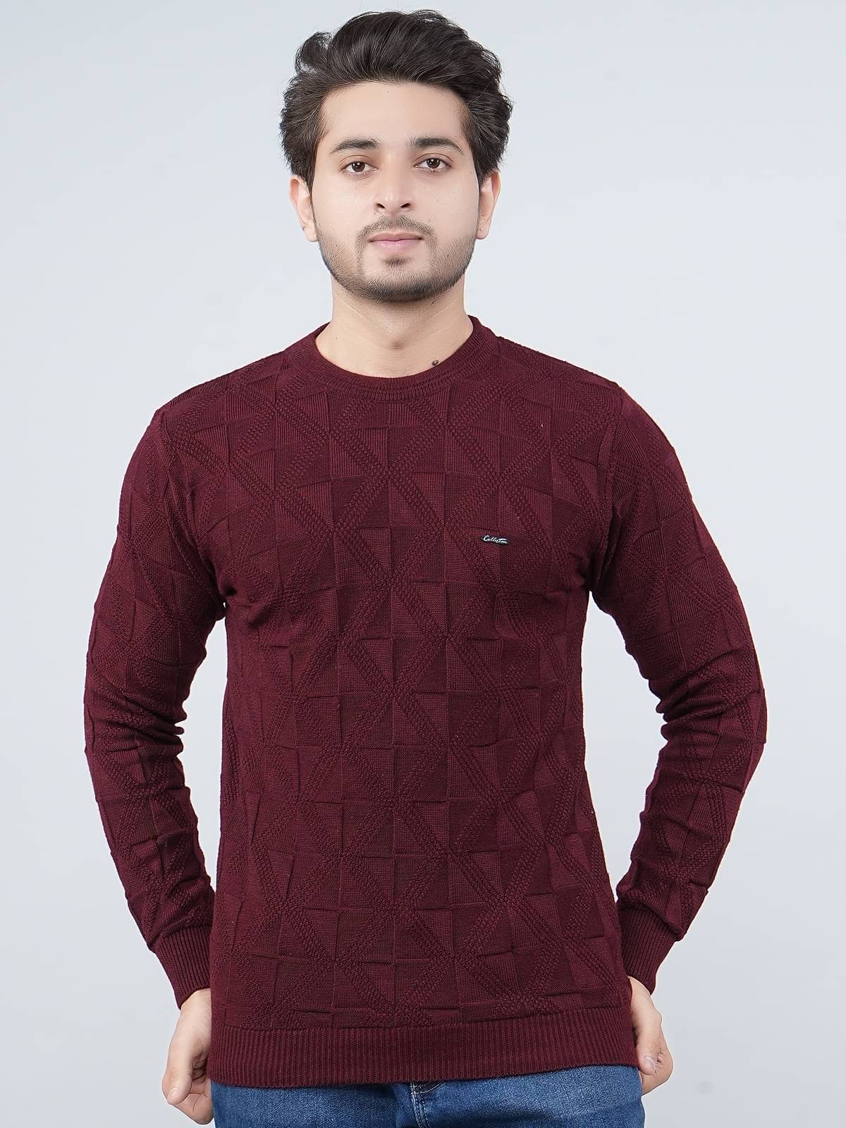 FEVERFEW Cotton Blend Round Neck Men's Full Sleeves Pullover Sweater - Maroon ( Pack of 1 )     			FEVERFEW Cotton Blend Round Neck Men's Full Sleeves Pullover Sweater - Maroon ( Pack of 1 )