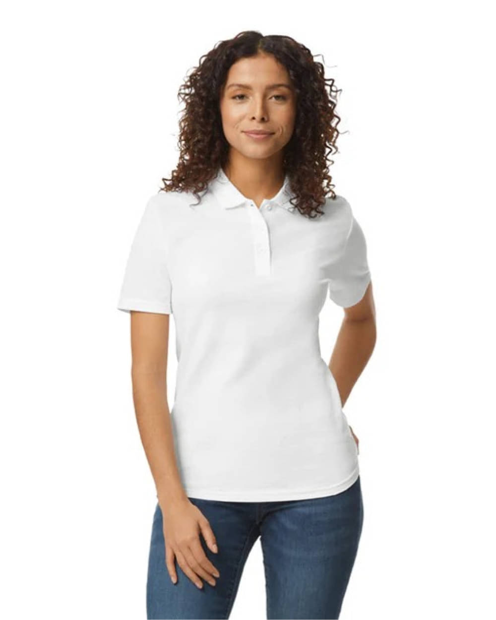     			Gildan Women Cotton Solid Regular Fit Polo Collar T-Shirt ( White )