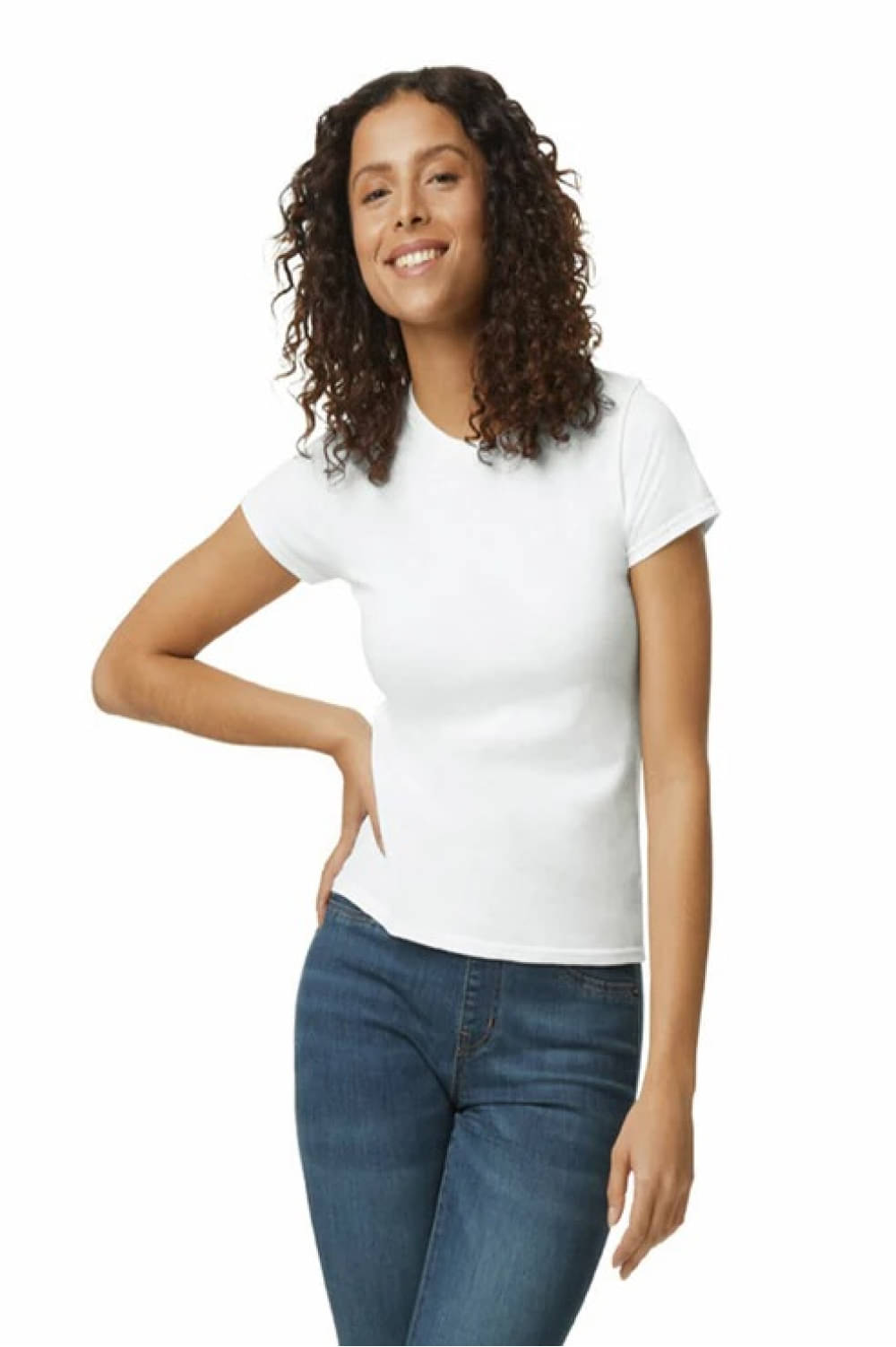     			Gildan Women Cotton Solid Regular Fit Round Neck T-Shirt ( White )