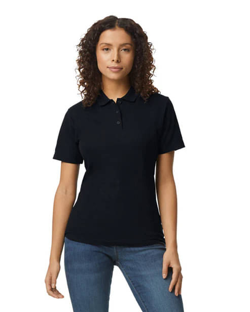     			Gildan Women Cotton Solid Regular Fit Polo Collar T-Shirt ( Black )