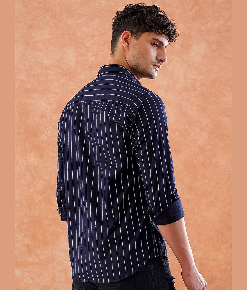 HARDSODA 100% Cotton Regular Fit Striped Full Sleeves Men's Casual Shirt - Navy Blue ( Pack of 1 )
