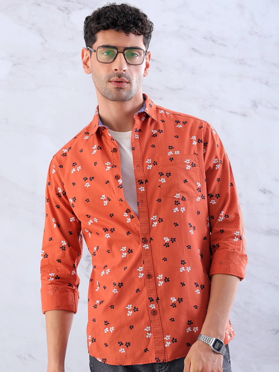     			HARDSODA 100% Cotton Regular Fit Printed Full Sleeves Men's Casual Shirt - Orange ( Pack of 1 )