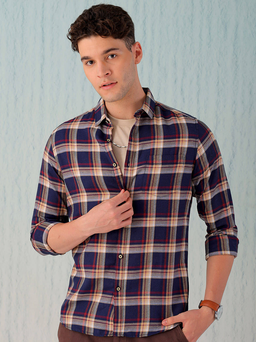     			HARDSODA Polyester Regular Fit Checks Full Sleeves Men's Casual Shirt - Navy Blue ( Pack of 1 )