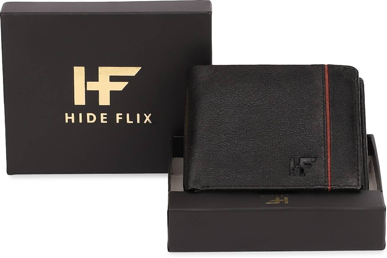     			HIDEFLIX Leather Solid Men's Regular Wallet With 5 Slots For Card ( Black , Pack of 1 )