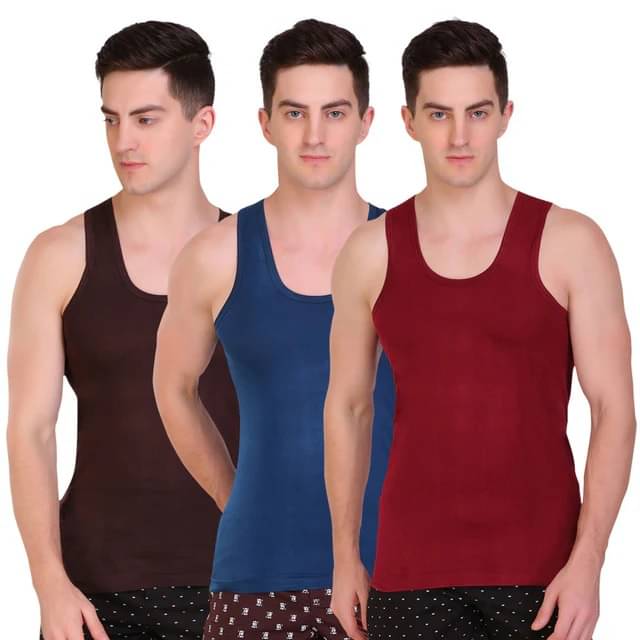 INNERO Pack of 3 Cotton Basic Vest For Men ( Multicolor ) INNERO Pack of 3 Cotton Basic Vest For Men ( Multicolor )