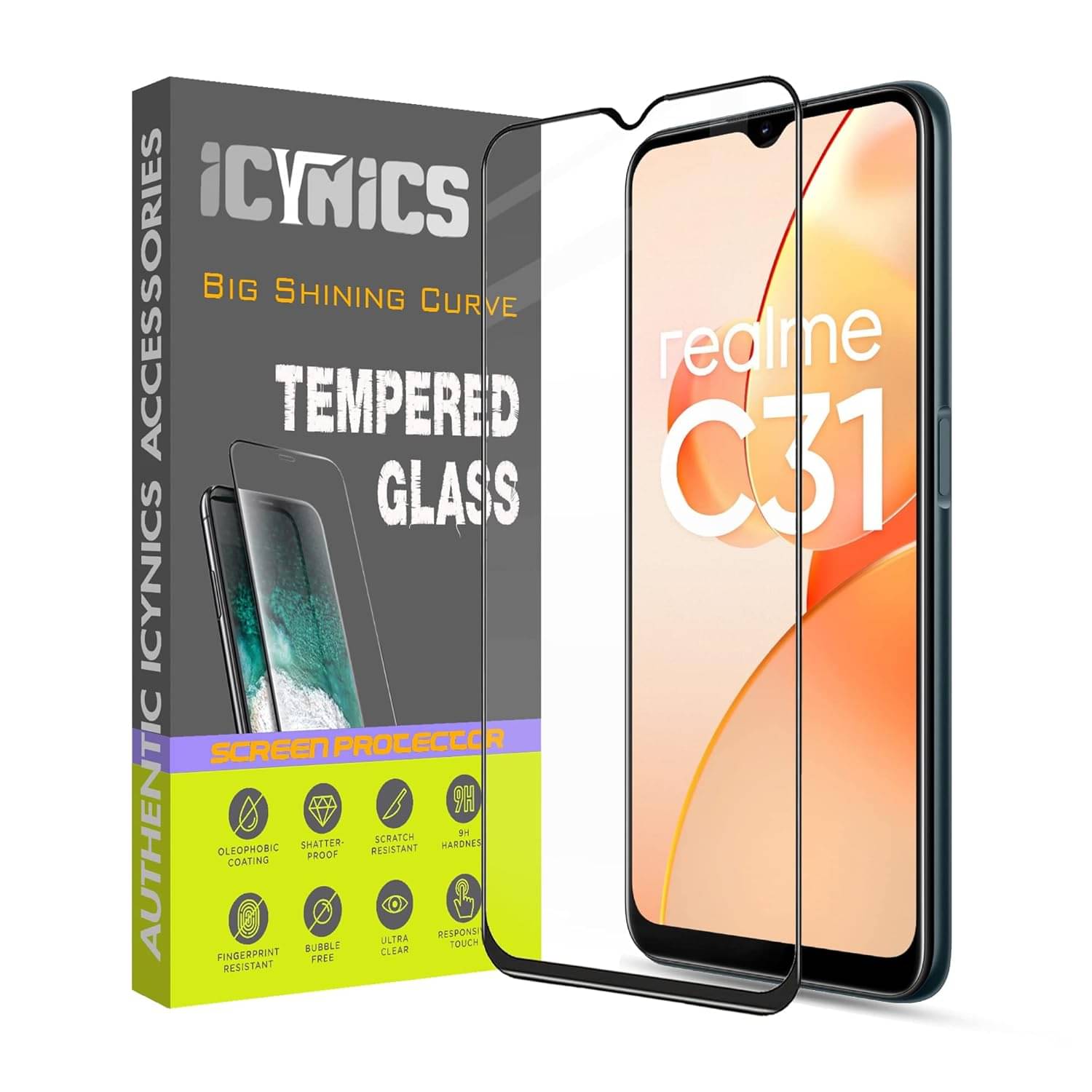    			Icynics Tempered Glass Compatible For Realme C31 ( Pack of 1 )