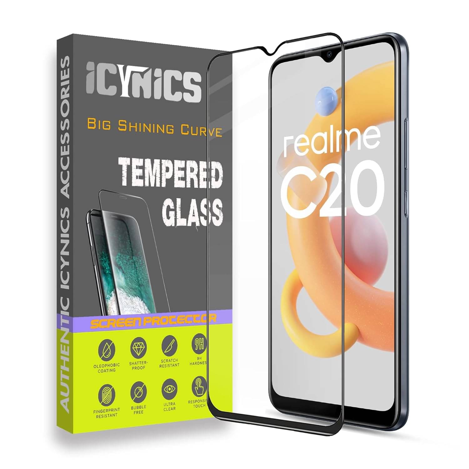     			Icynics Tempered Glass Compatible For Realme C20 ( Pack of 1 )