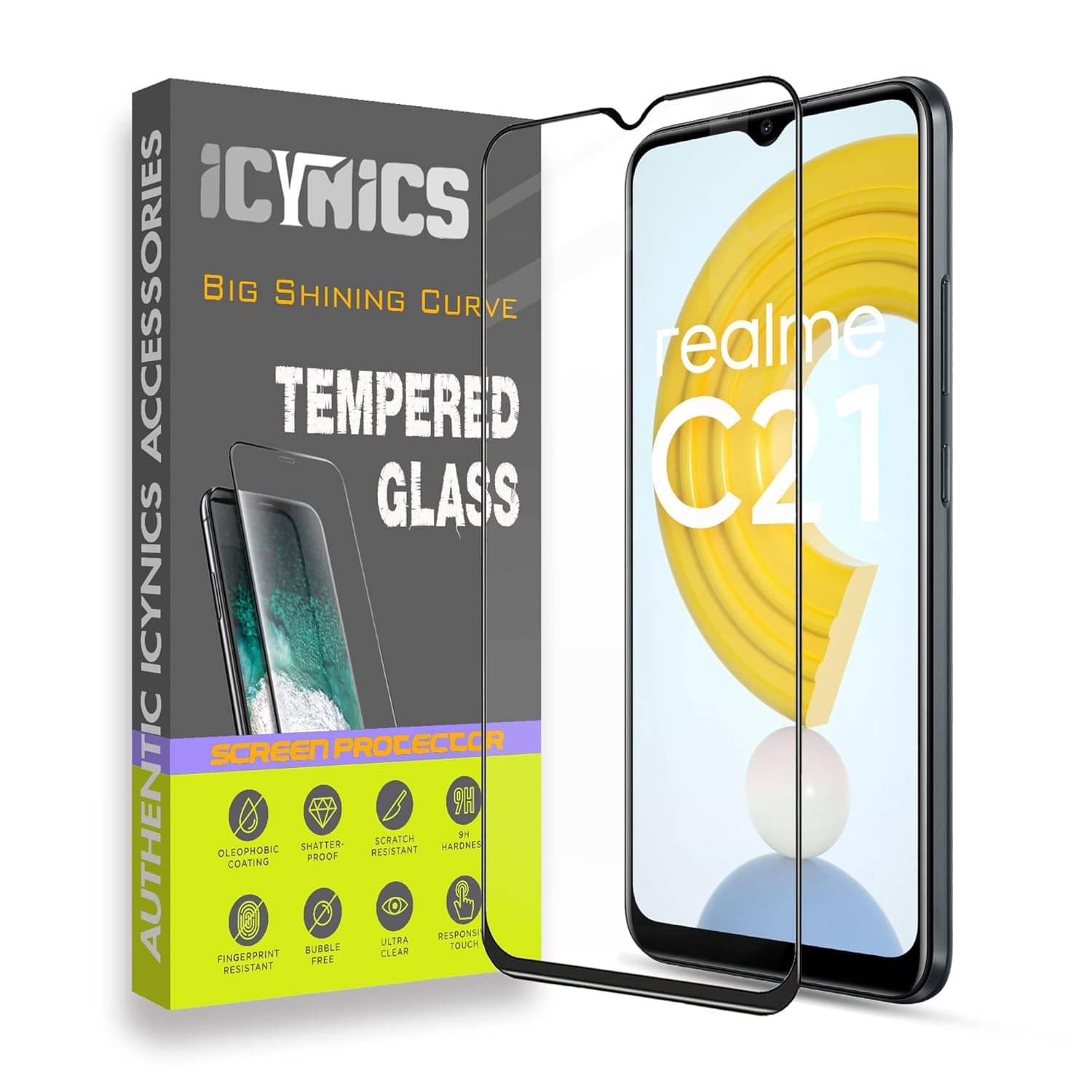     			Icynics Tempered Glass Compatible For Realme C21 ( Pack of 1 )