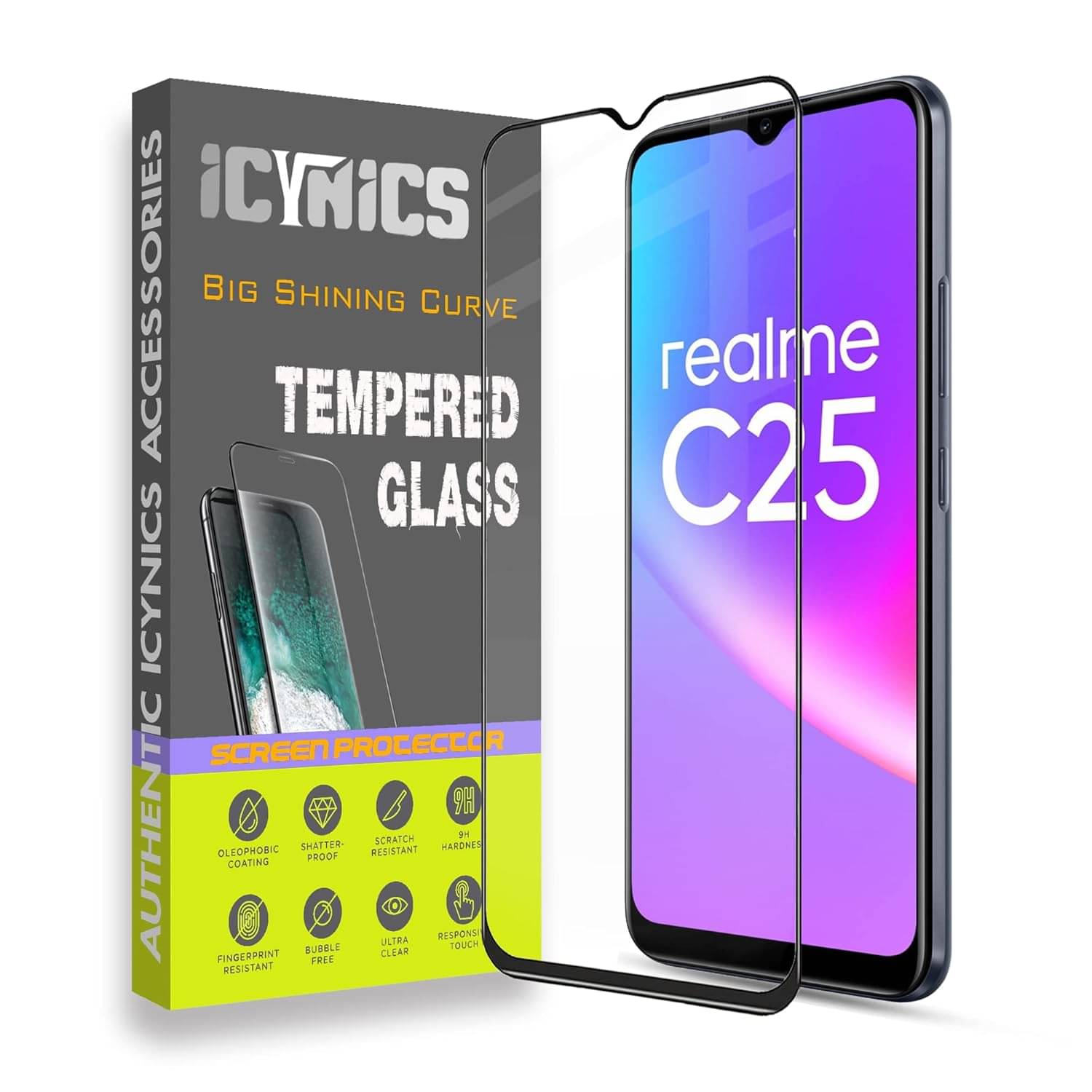     			Icynics Tempered Glass Compatible For Realme C25 ( Pack of 1 )