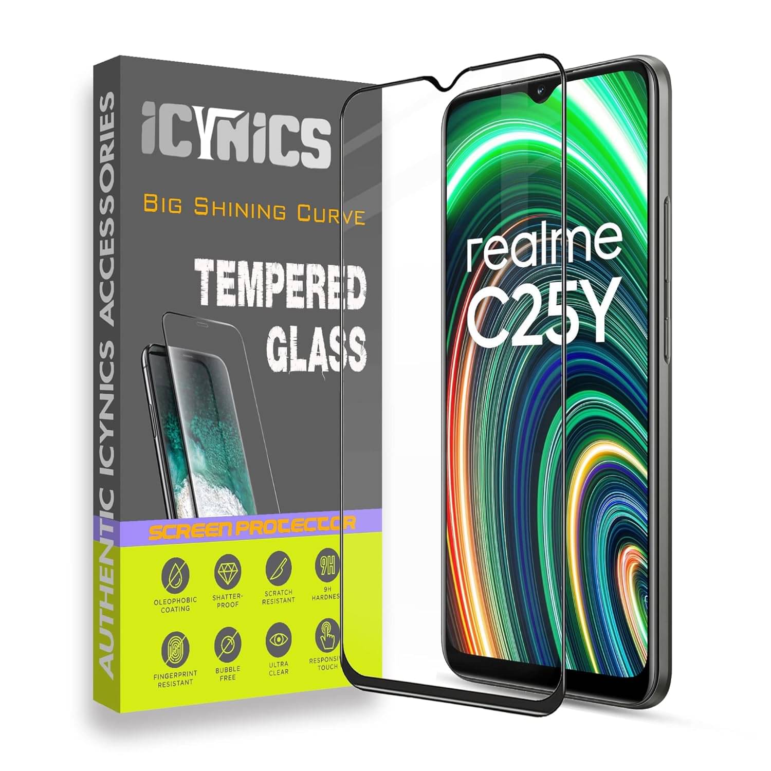     			Icynics Tempered Glass Compatible For Realme C25Y ( Pack of 1 )