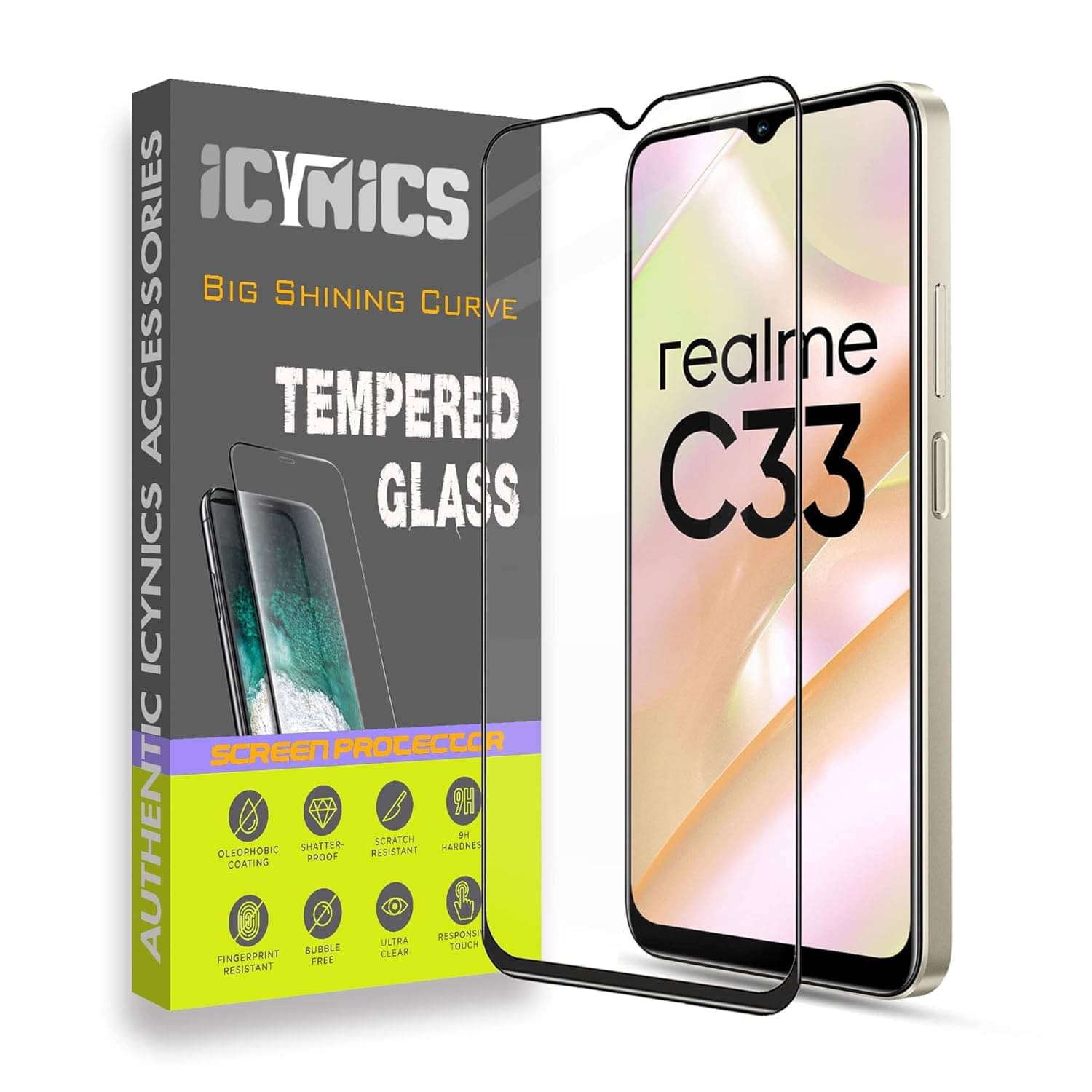 Icynics Tempered Glass Compatible For Realme C33 ( Pack of 1 ) Icynics Tempered Glass Compatible For Realme C33 ( Pack of 1 )