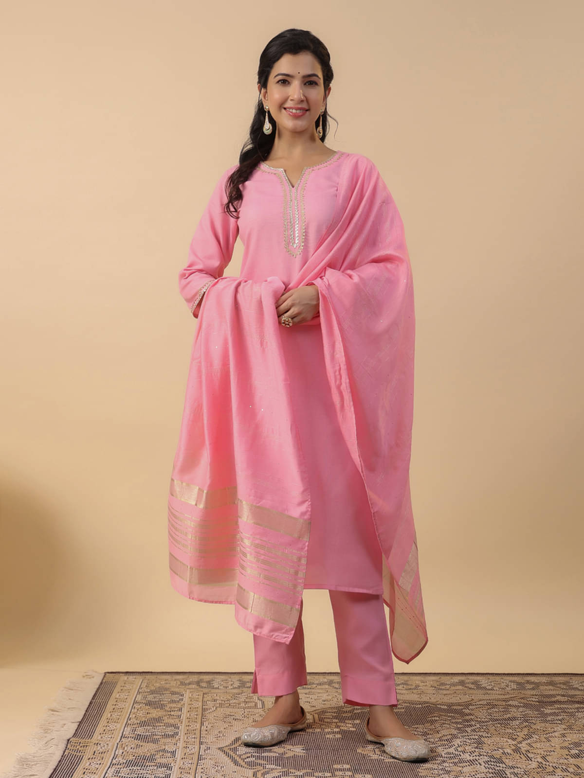 Janasya Cotton Blend Solid Kurti With Pants Women's Stitched Salwar Suit - Pink ( Pack of 1 )     			Janasya Cotton Blend Solid Kurti With Pants Women's Stitched Salwar Suit - Pink ( Pack of 1 )