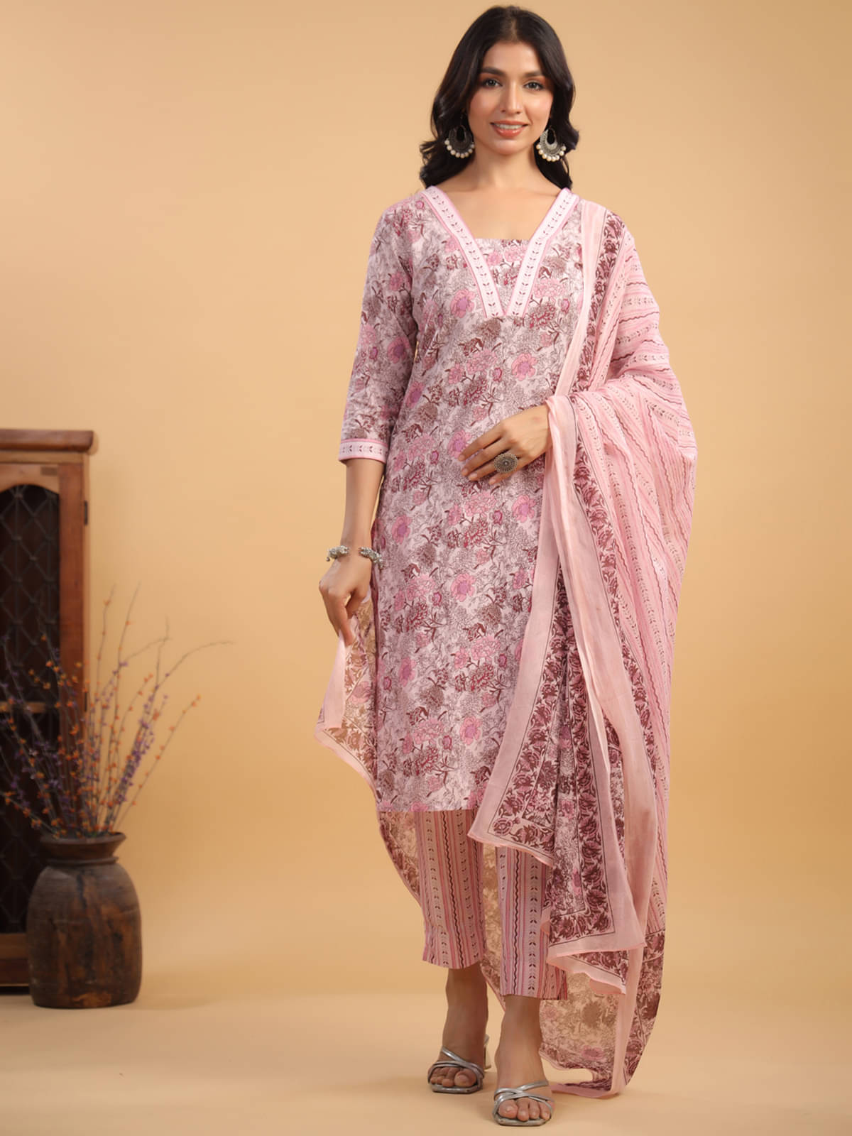 Janasya Cotton Printed Kurti With Pants Women's Stitched Salwar Suit - Pink ( Pack of 1 ) Janasya Cotton Printed Kurti With Pants Women's Stitched Salwar Suit - Pink ( Pack of 1 )