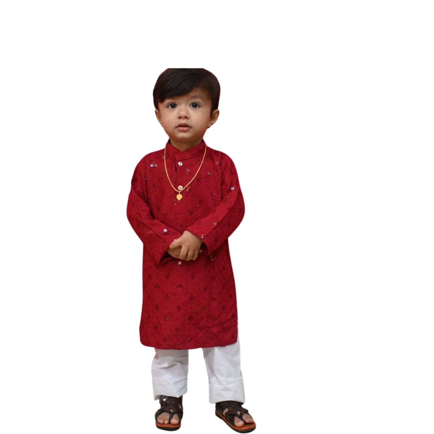     			Kaash Boys Cotton Blend Solid - Pattern Kurta Pyjama Set ( Maroon , Pack of 1 )