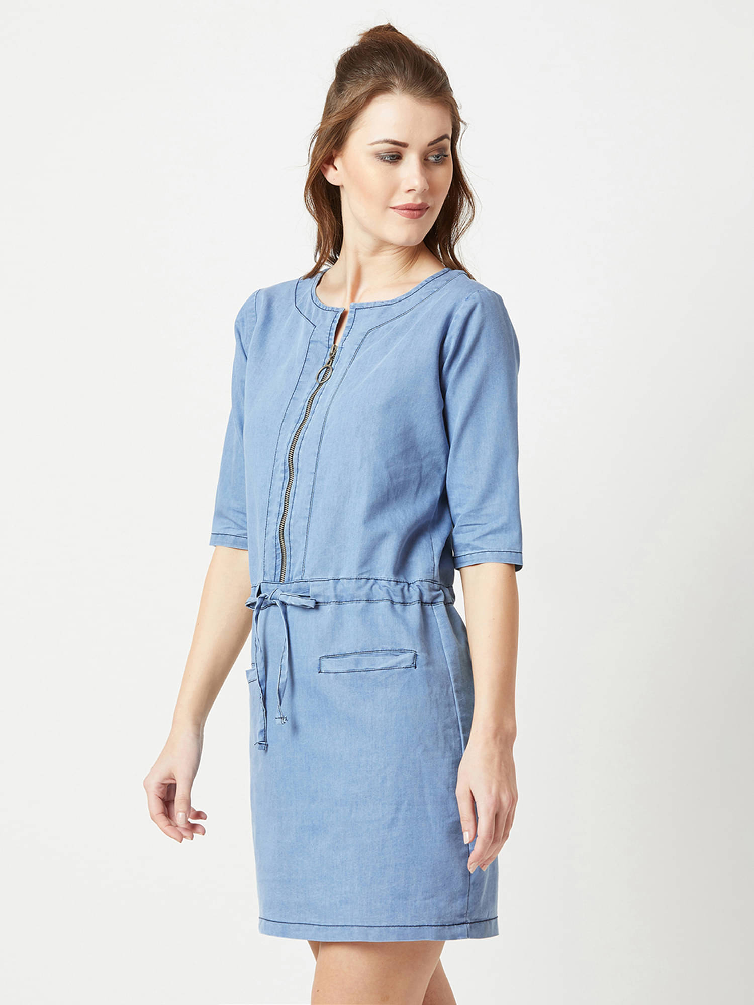     			Miss Chase Women Cotton Solid Shift Dress ( Blue )