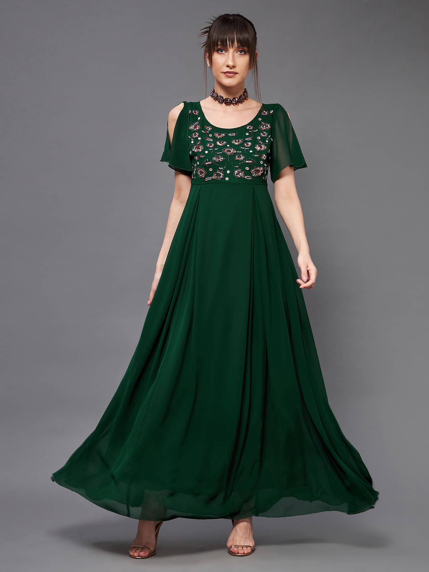     			Miss Chase Women Georgette Embroidered Maxi ( Green )