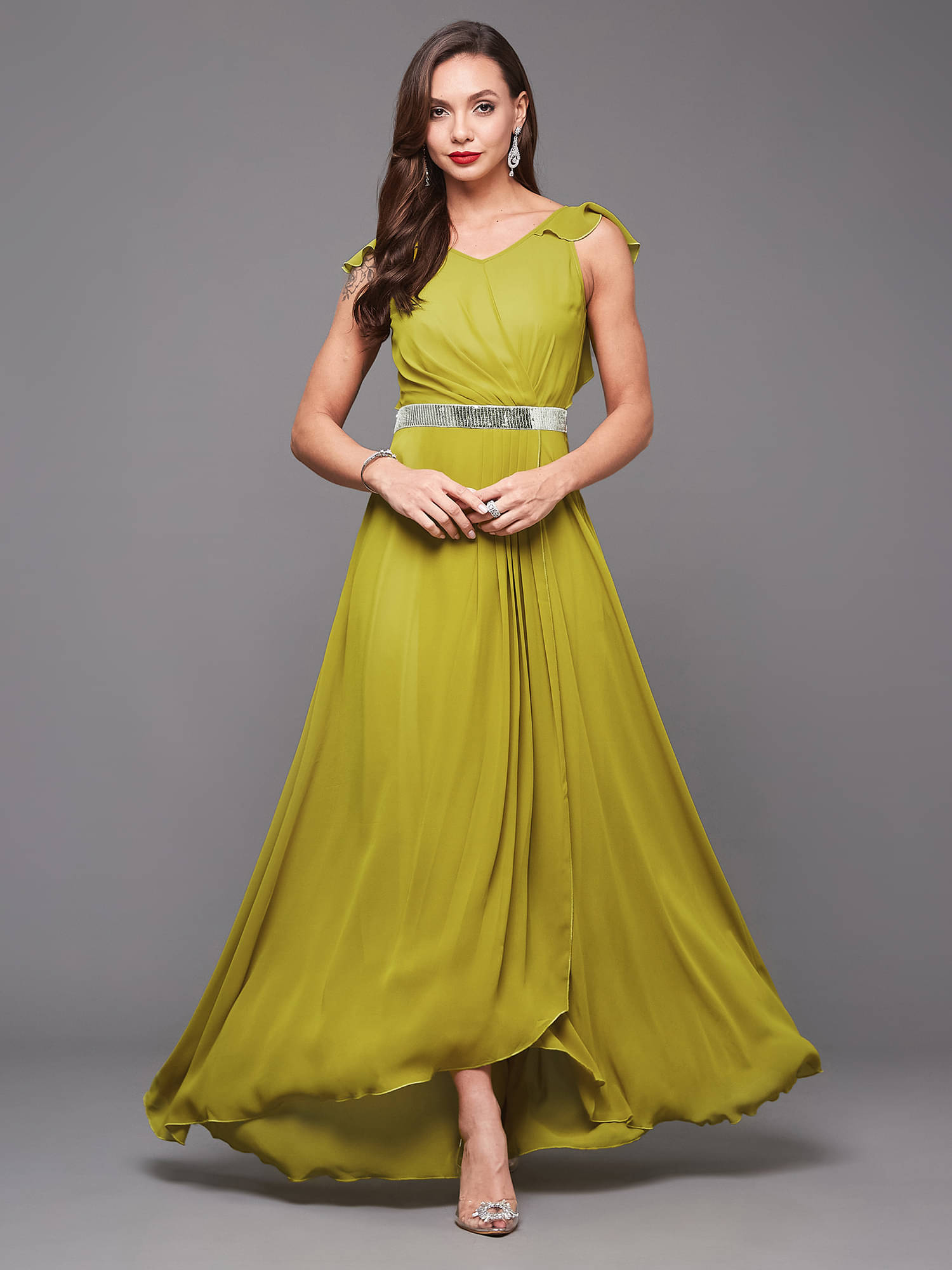 Miss Chase Women Georgette Solid Maxi ( Green ) Miss Chase Women Georgette Solid Maxi ( Green )