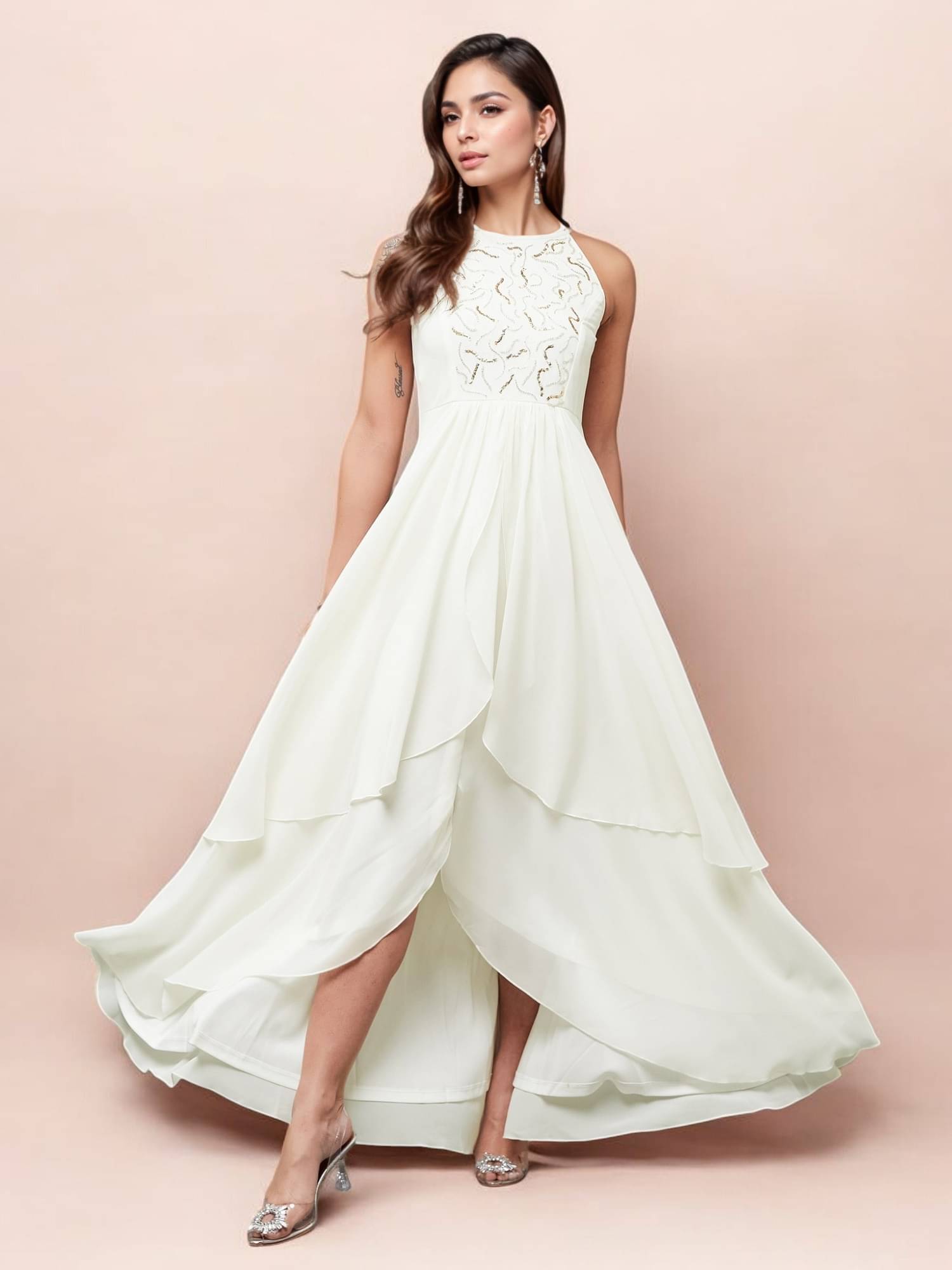     			Miss Chase Women Georgette Solid Maxi ( Off White )