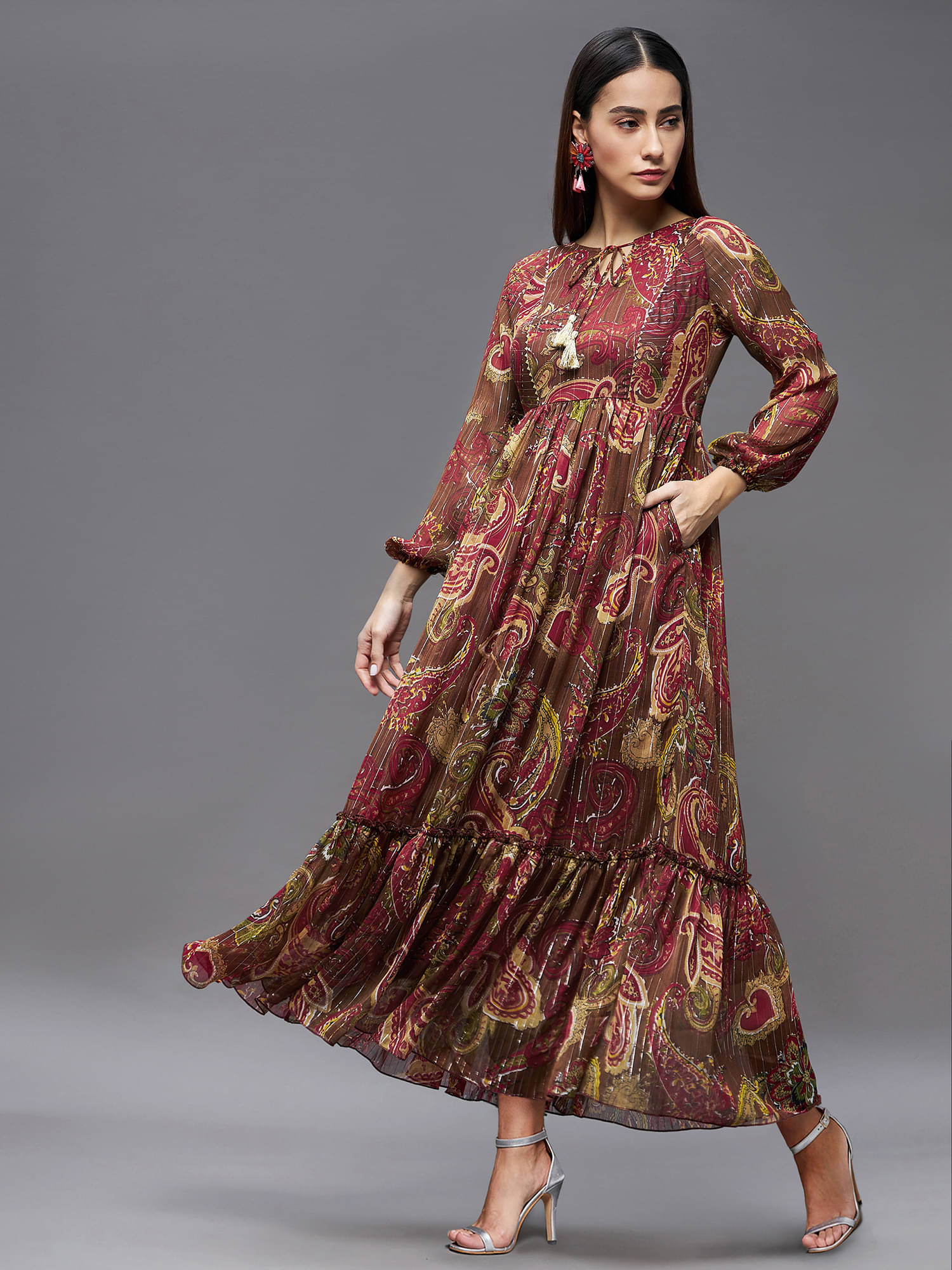 Miss Chase Women Polyester Printed Maxi ( Brown ) Miss Chase Women Polyester Printed Maxi ( Brown )
