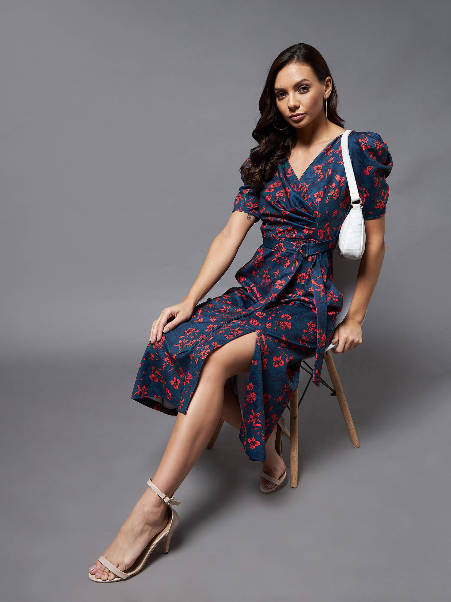     			Miss Chase Women Polyester Printed Wrap Dress ( Multicolor )