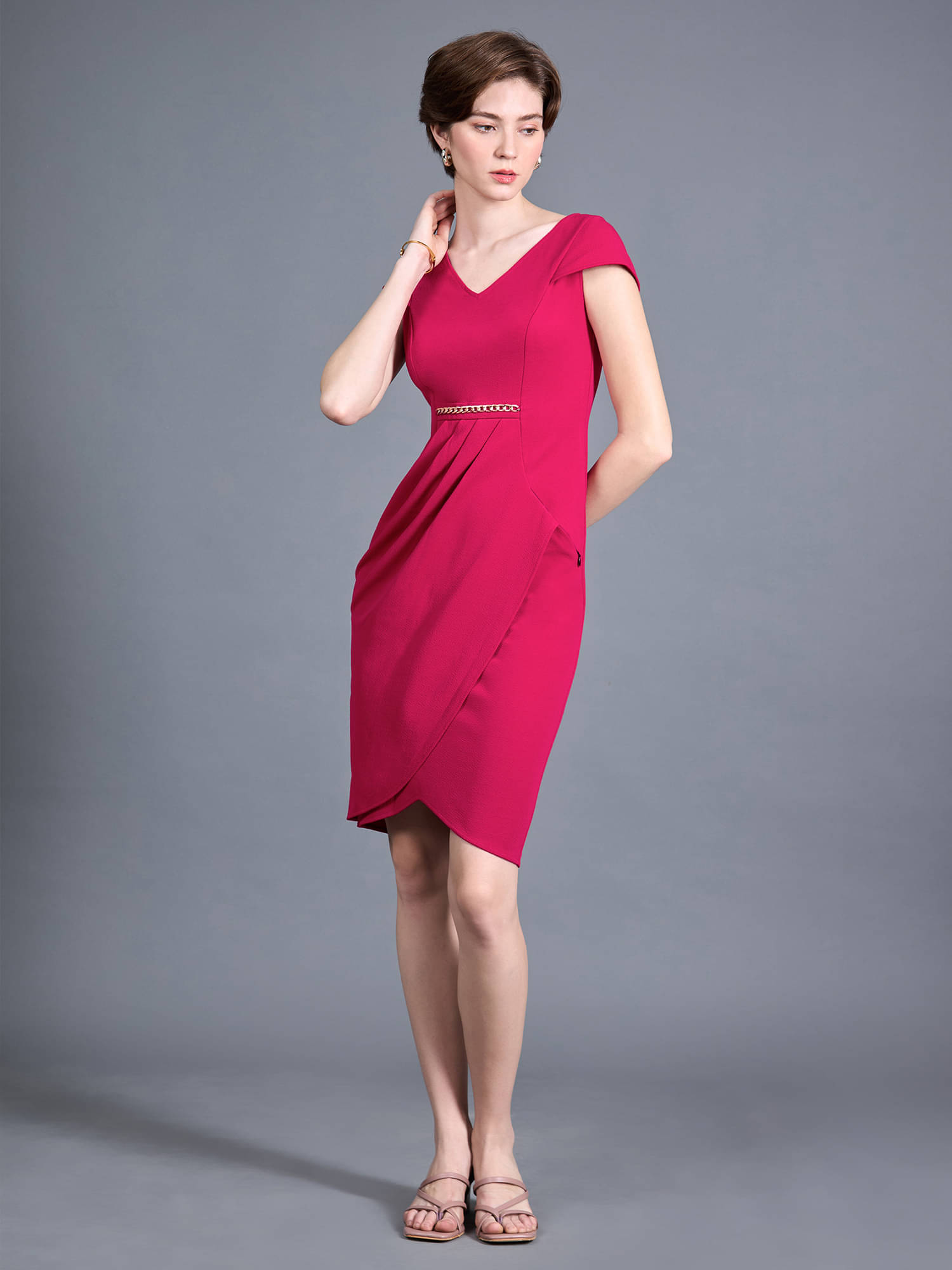     			Miss Chase Women Polyester Solid Wrap Dress ( Pink )