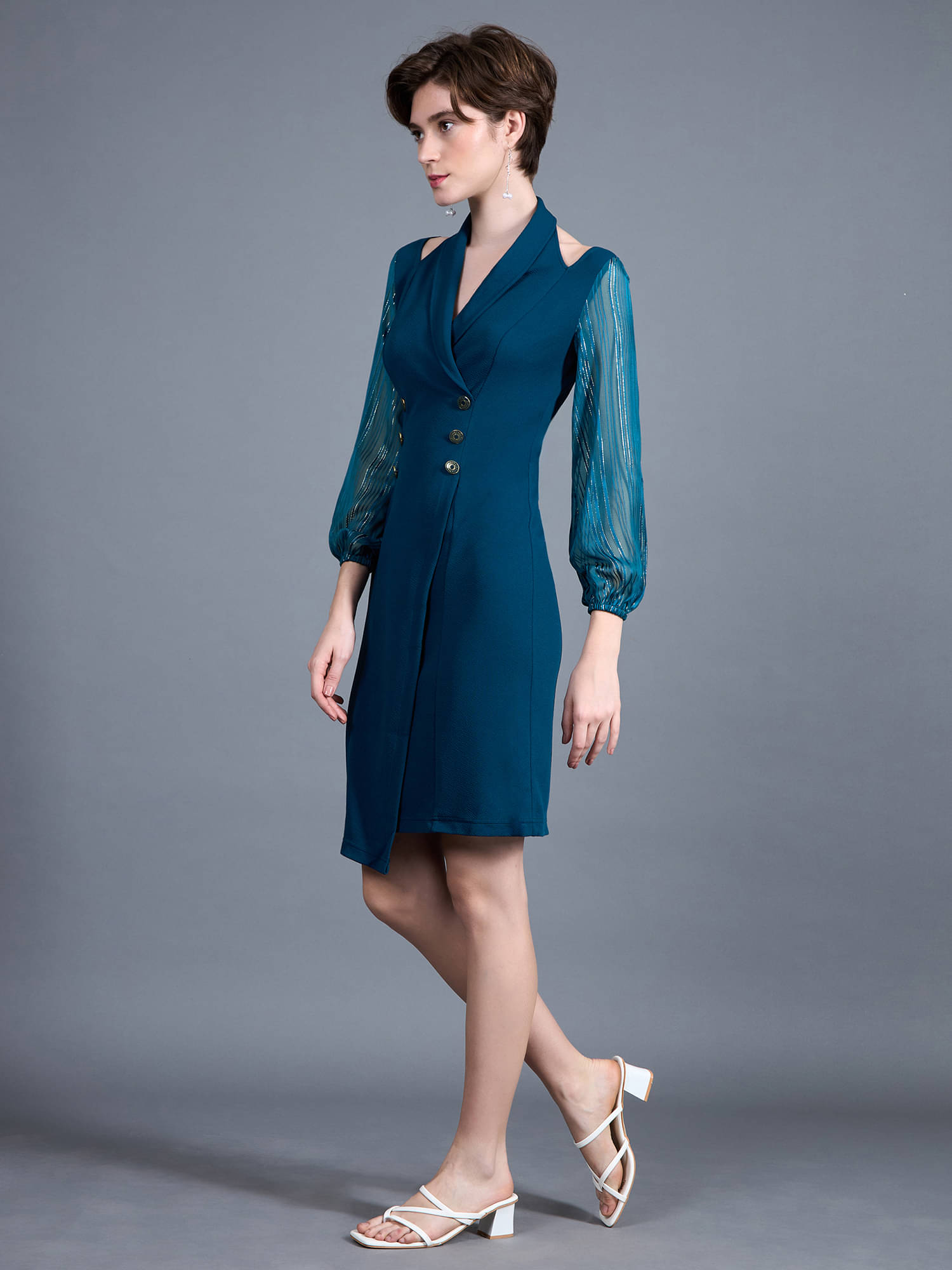Miss Chase Women Polyester Solid Bodycon Dress ( Teal ) Miss Chase Women Polyester Solid Bodycon Dress ( Teal )