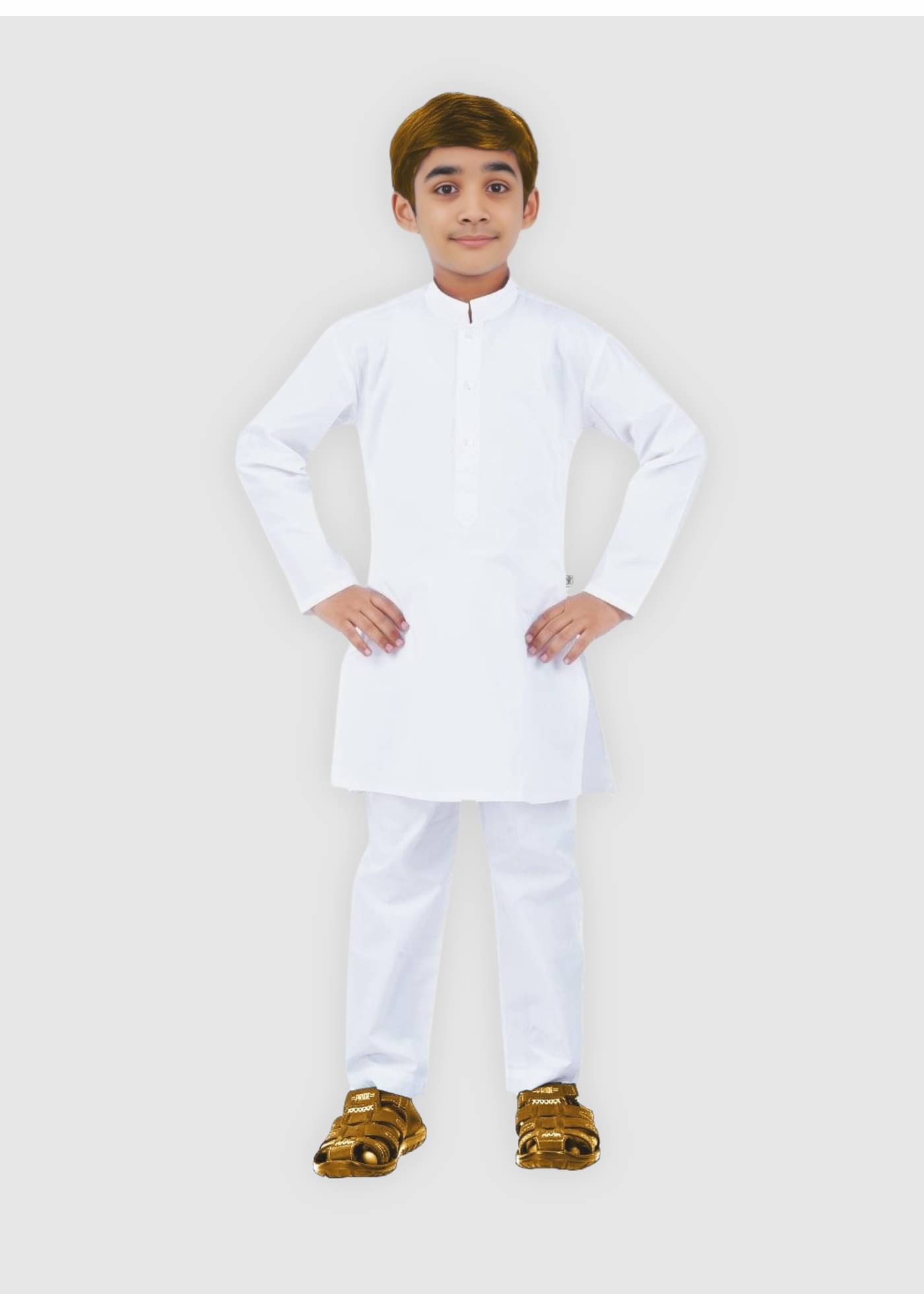     			Oryza Creation Boys Cotton Blend Solid - Pattern Kurta Pyjama Set ( Off White , Pack of 1 )
